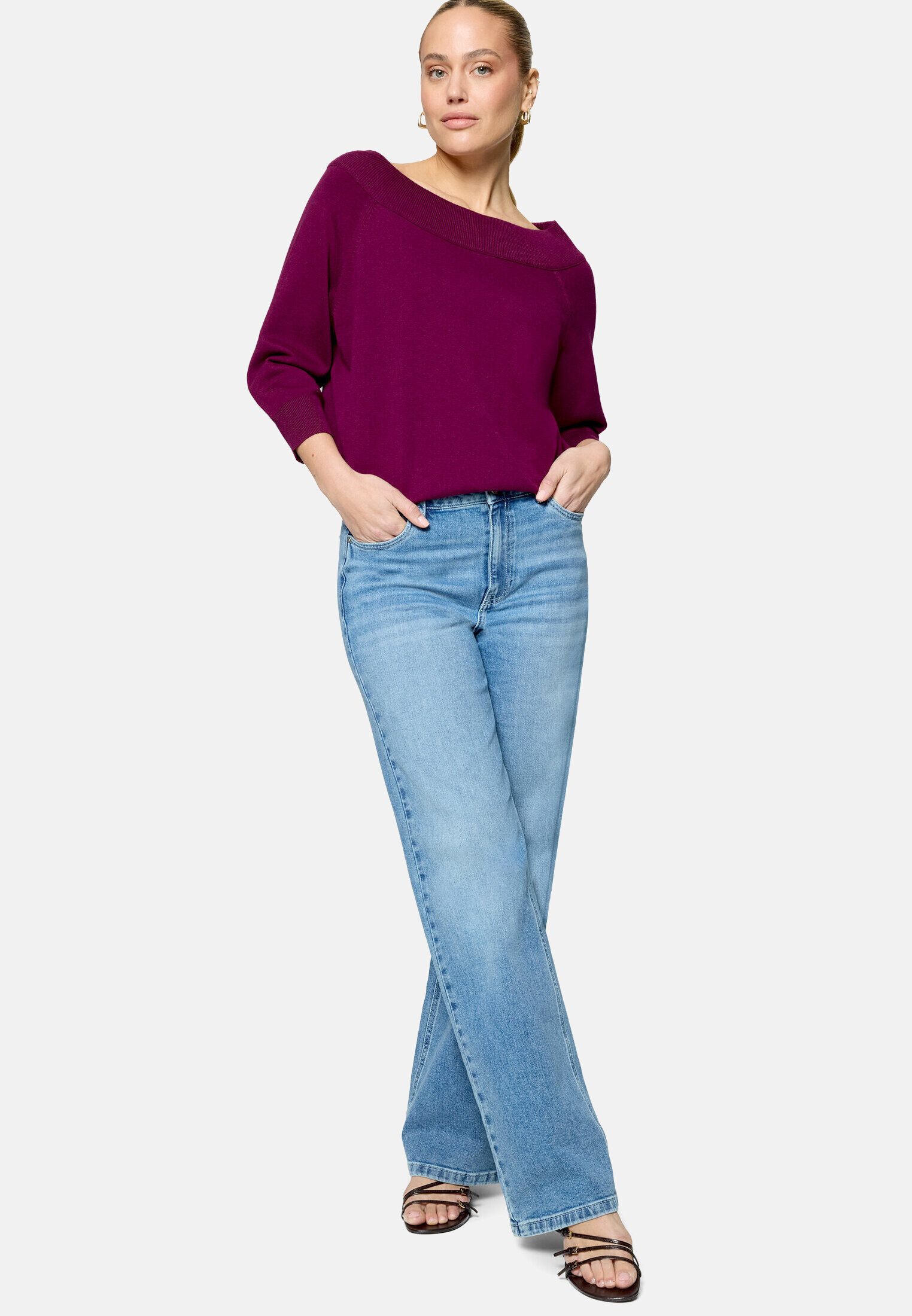 Zero Strickpullover Damen mit Carmenausschnitt (1-tlg) Plain/ ohne Details
