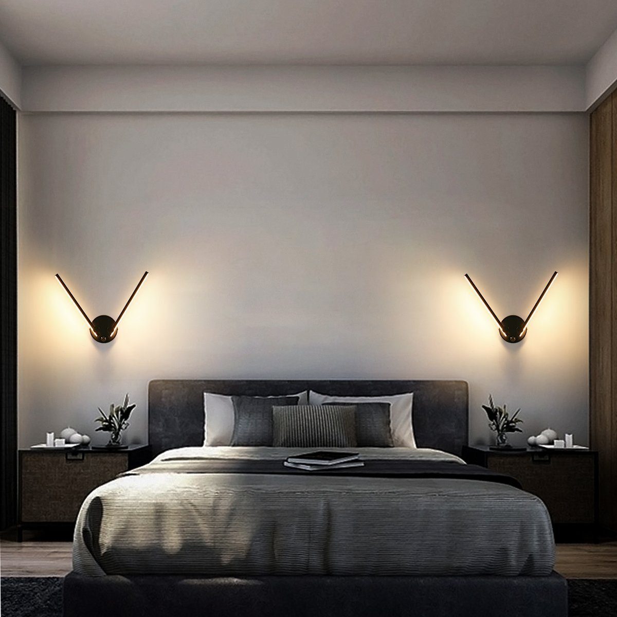 Wohnzimmer fest Wohnzimmer 53cm, integriert, Schwenkbar Bettlampe für Wandleuchte Warmweiß, Wandbeleuchtung, Wandlampe Minimalistische, Stück Wohnzimmerlampe, 2 LED LED Schlafzimmer Nachtlampe iscooter 180°