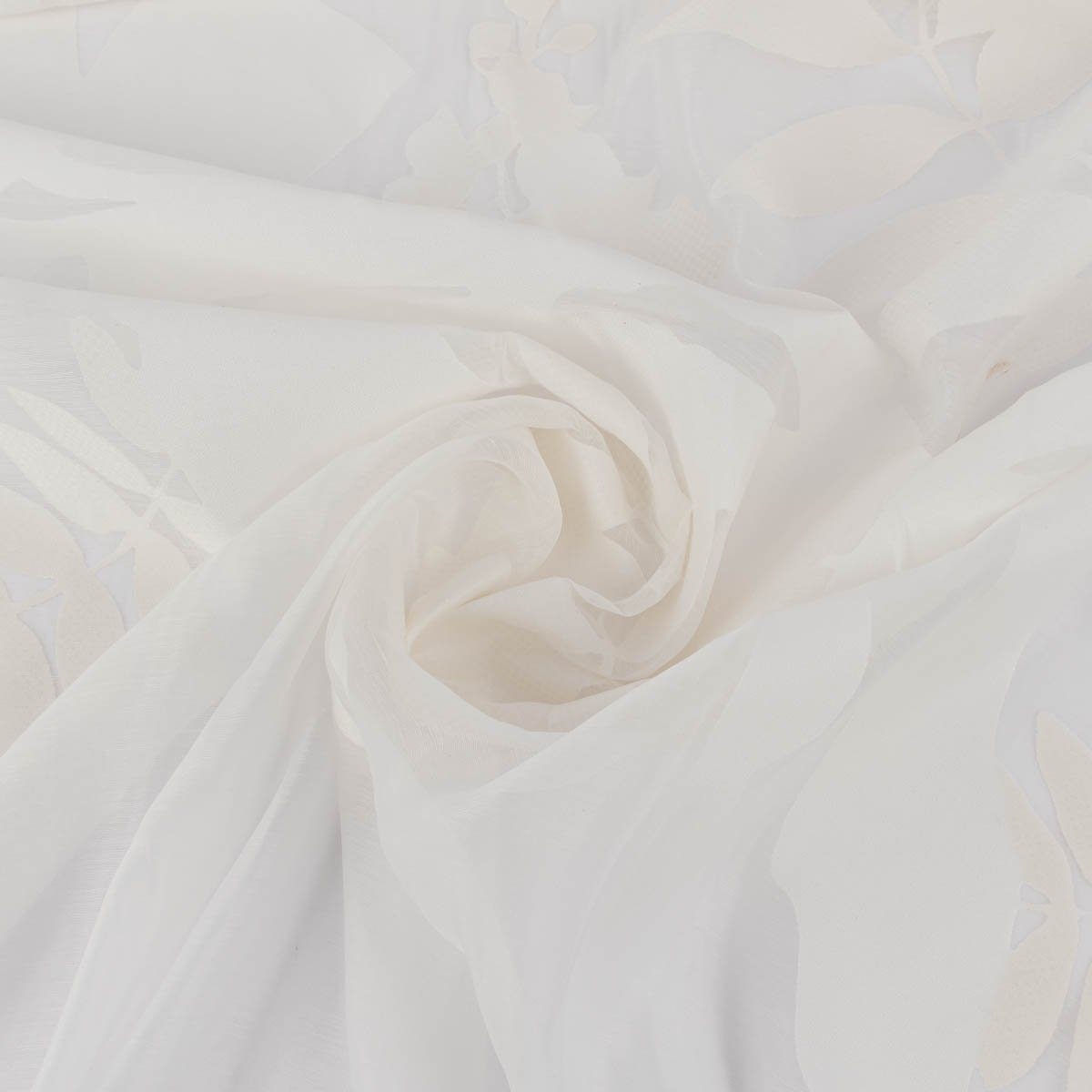 Textil Bleiband, überbreit 295cm, Madagaskar mit leicht perforiert, Rasch Gardinenstoff Meterware Organza, weiß Blätter Ausbrenner