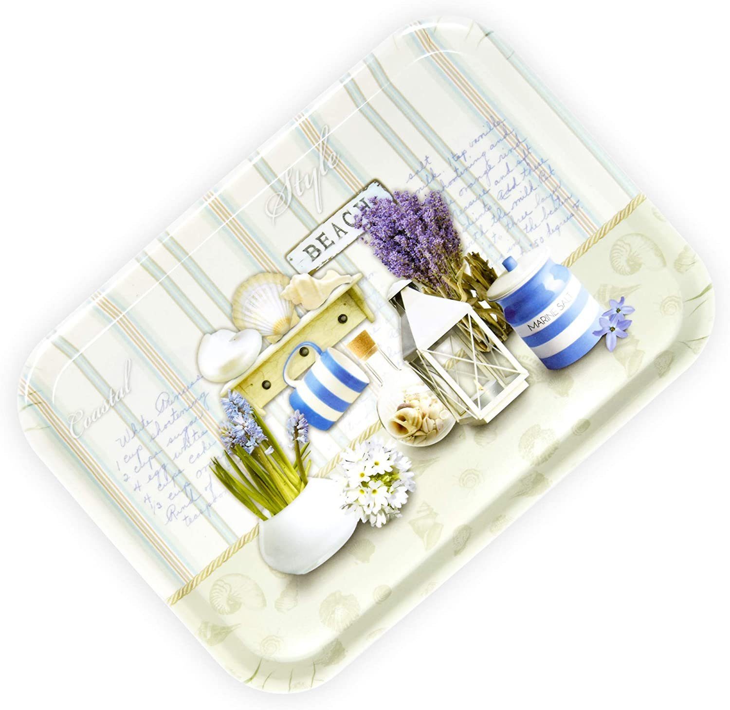 Lashuma Tablett Strandoase, Kunststoff, (1-tlg), Weißes Gartentablett eckig 38x26 cm