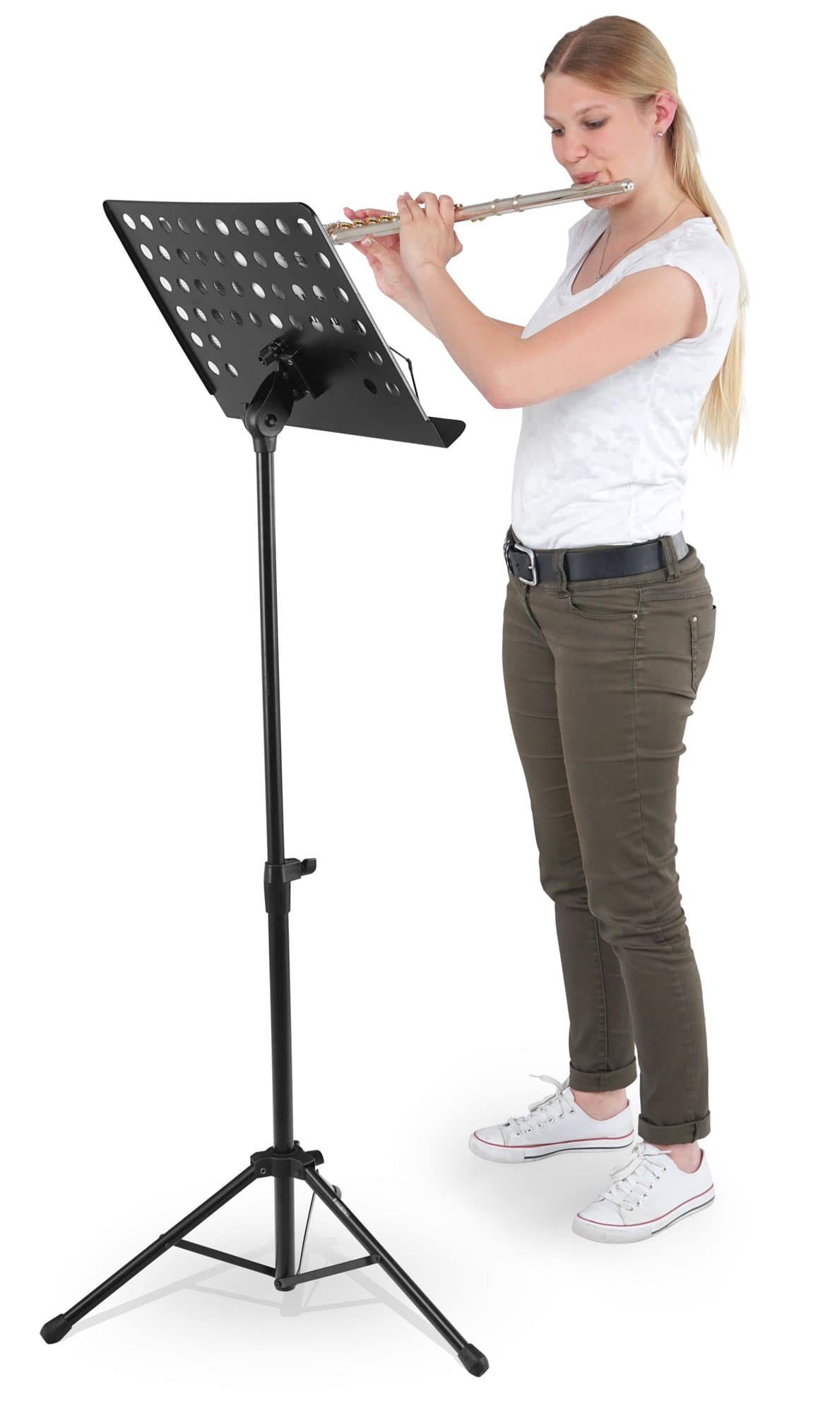 McGrey Notenpult Orchesterpult Lochblech Ständer Deluxe Notenständer mit Notenklemmen, (Spar-Set, 2-tlg., inkl. Ablagebox für Utensilien), Abnehmbare Lochblechablage