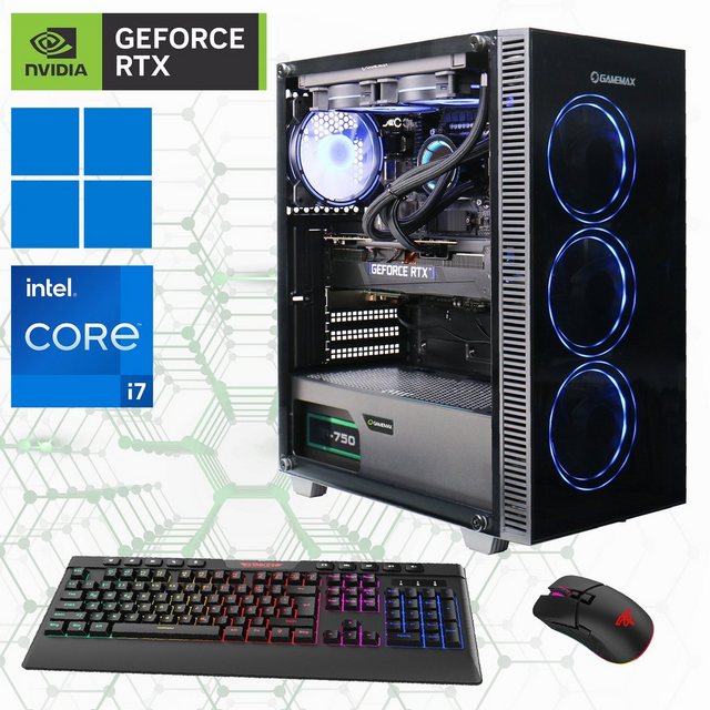 GAMEMAX Gaming-PC (Intel® Core i7 14700F, RTX 4070 Ti Super, 32 GB RAM, 2000 GB SSD, Wasserkühlung, DDR5-RAM, PCIe SSD Gen4, Windows 11)