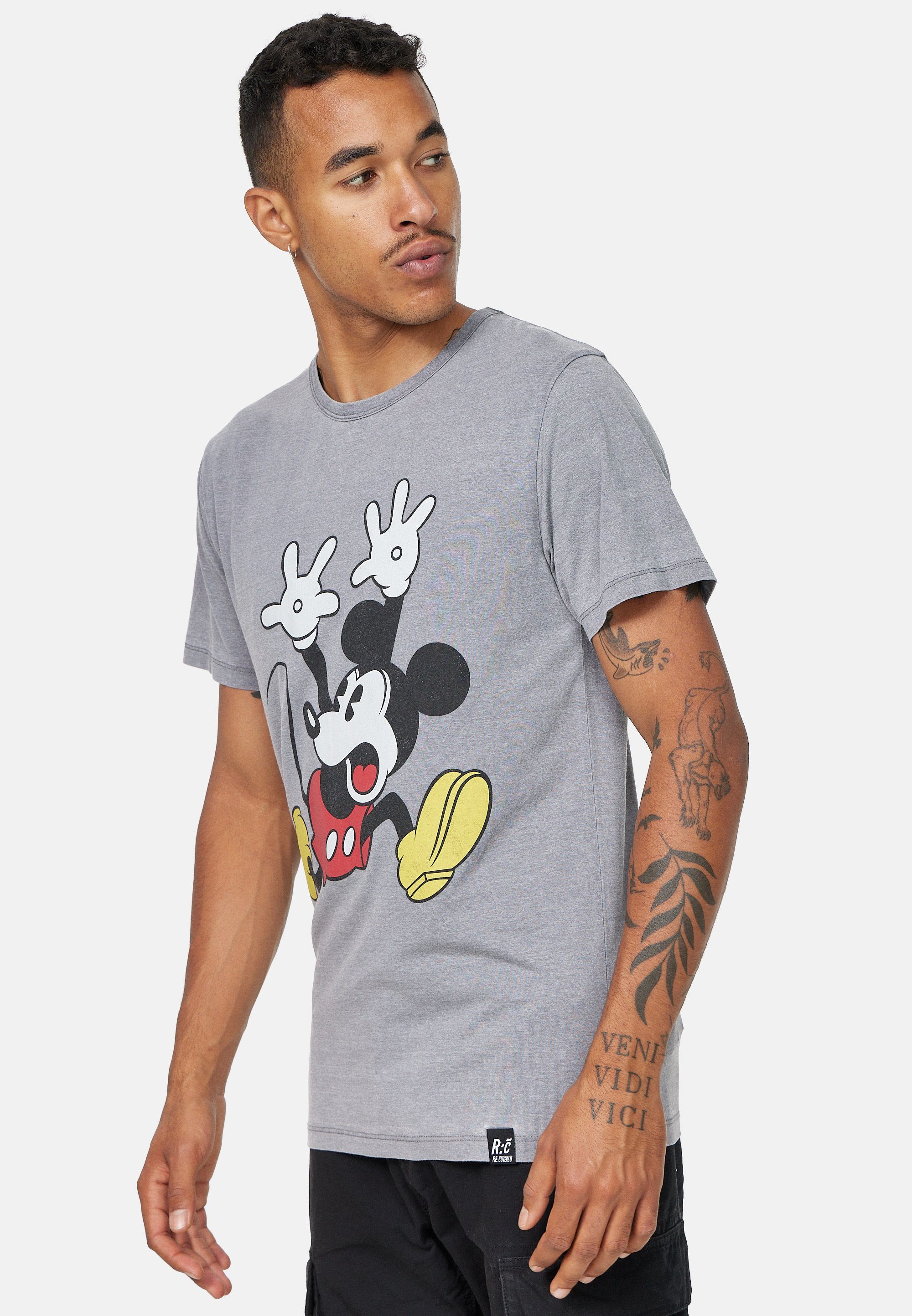 Recovered T-Shirt Bio-Baumwolle GOTS Panic zertifizierte Hellgrau Disney Mouse Mickey