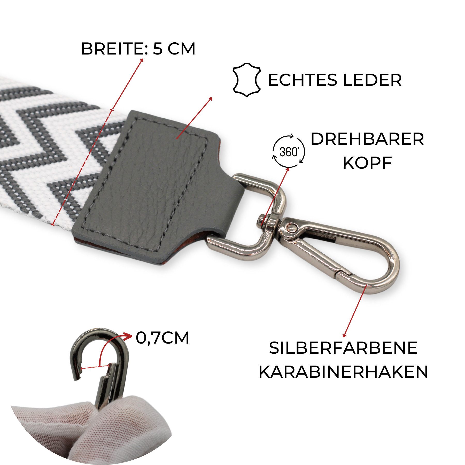 BRISE TASCHE Schulterriemen Taschengurt für Damen & Herren, 5cm Breiter Verstellbarer Schultergurt Verstellbar 80cm-130cm, hergestellt in Italien