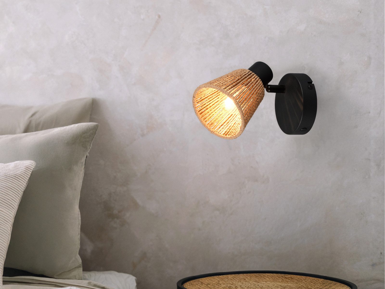 Reality Leuchten LED Wandstrahler schwenkbar aus Papiergarn Breite 10cm, Dimmfunktion, LED wechselbar, warmweiß, gemütliche Wandleuchte Boho innen Wandlampe Lampenschirm geflochten