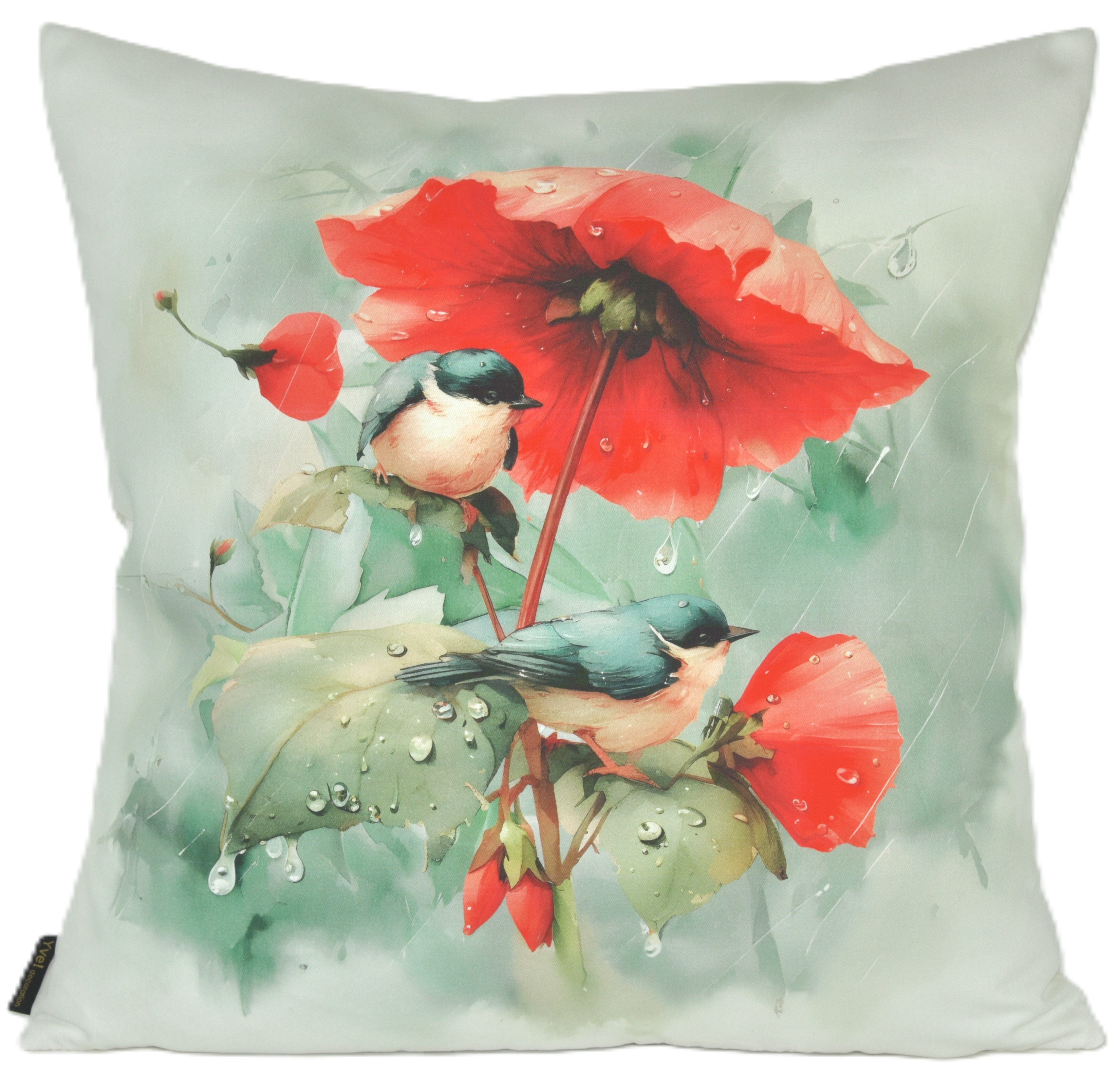 Yve! Decoration Kissenhülle Zierkissenhülle Frühlingsfest Vögel ca. 50 x 50 cm, (1 Stück), kleine Vögel auf der Vorderseite
