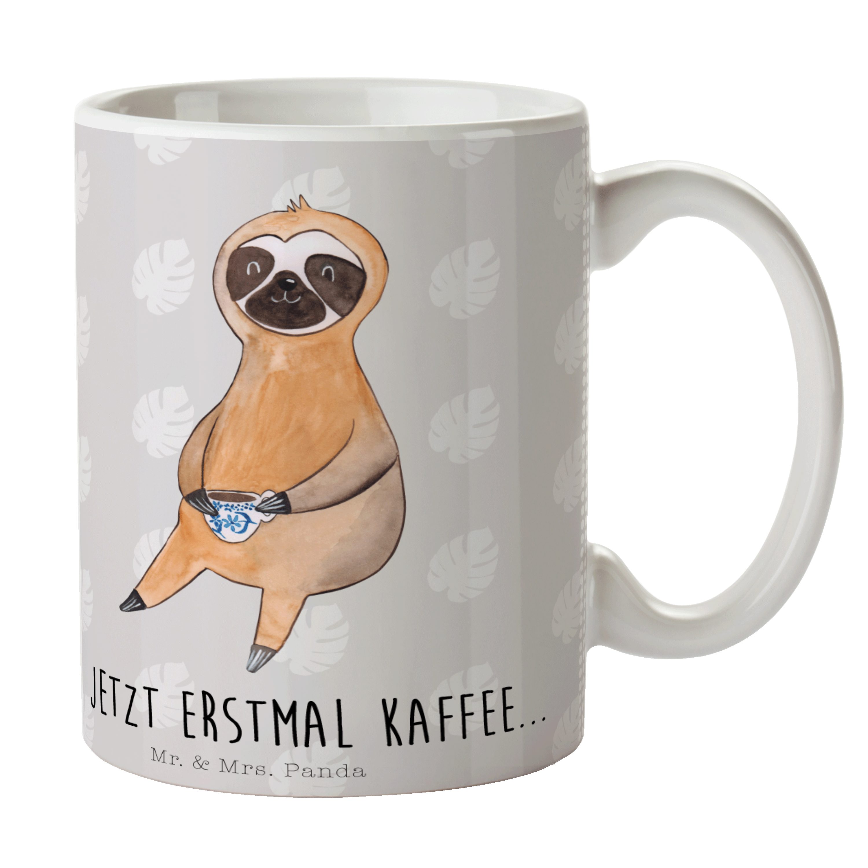 Kaffee - & Faultier Tasse Geschenk, - Keramik Mr. Grau Kaffeeliebe, Pastell Lieblingstier, Mrs. Panda