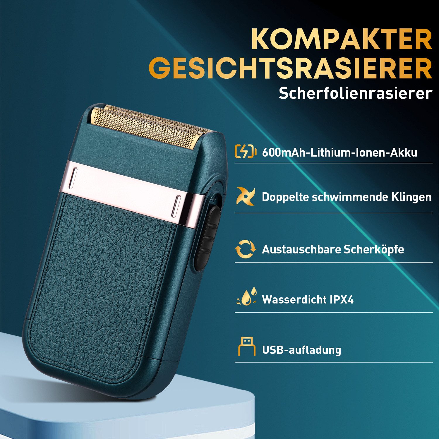 CkeyiN Elektrorasierer Herren Bartschneider Klassischer Doppelkopfrasierer Reiserasierer, Aufsätze: 1, SmartClick-Präzisionstrimmer, mit 2 Klingen 1 Folienspitzenschutz Nass- und Trockenanwendung