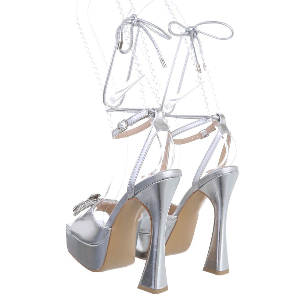 Ital-Design Damen Abendschuhe Party & Clubwear Plateausandaletten Blockabsatz Sandalen & Sandaletten in Silber