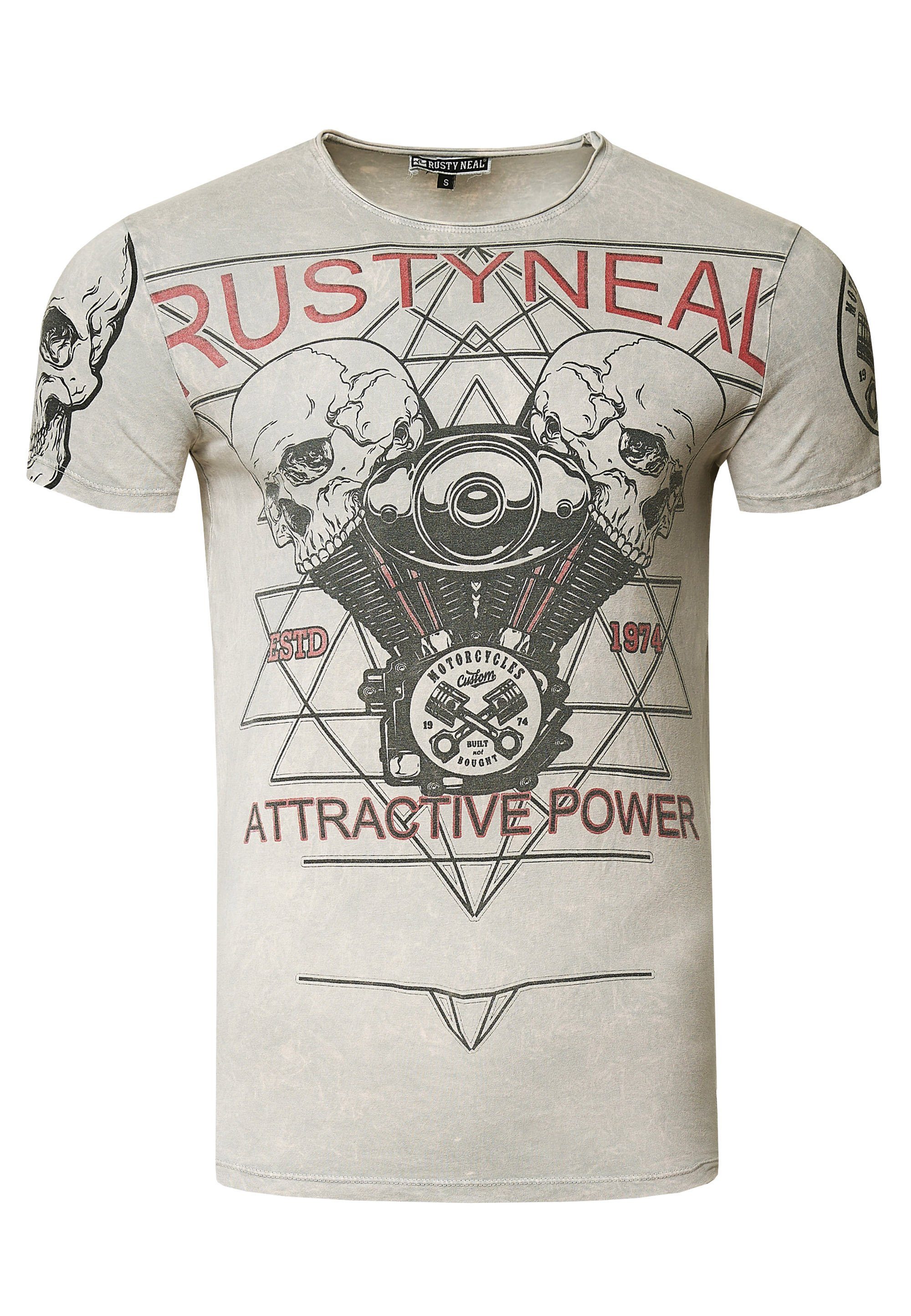 Rusty Neal T-Shirt mit coolem grau Frontprint