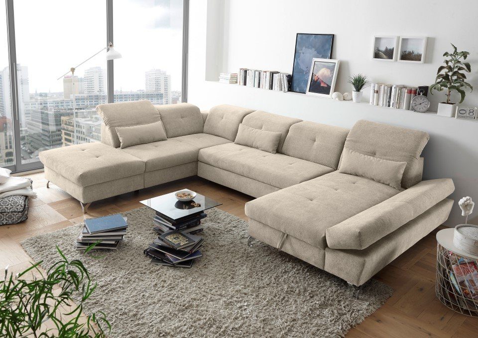 ED EXCITING DESIGN Wohnlandschaft Melfi, mit Schlaffunktion, Bettkasten, Kopflehnenfunktion