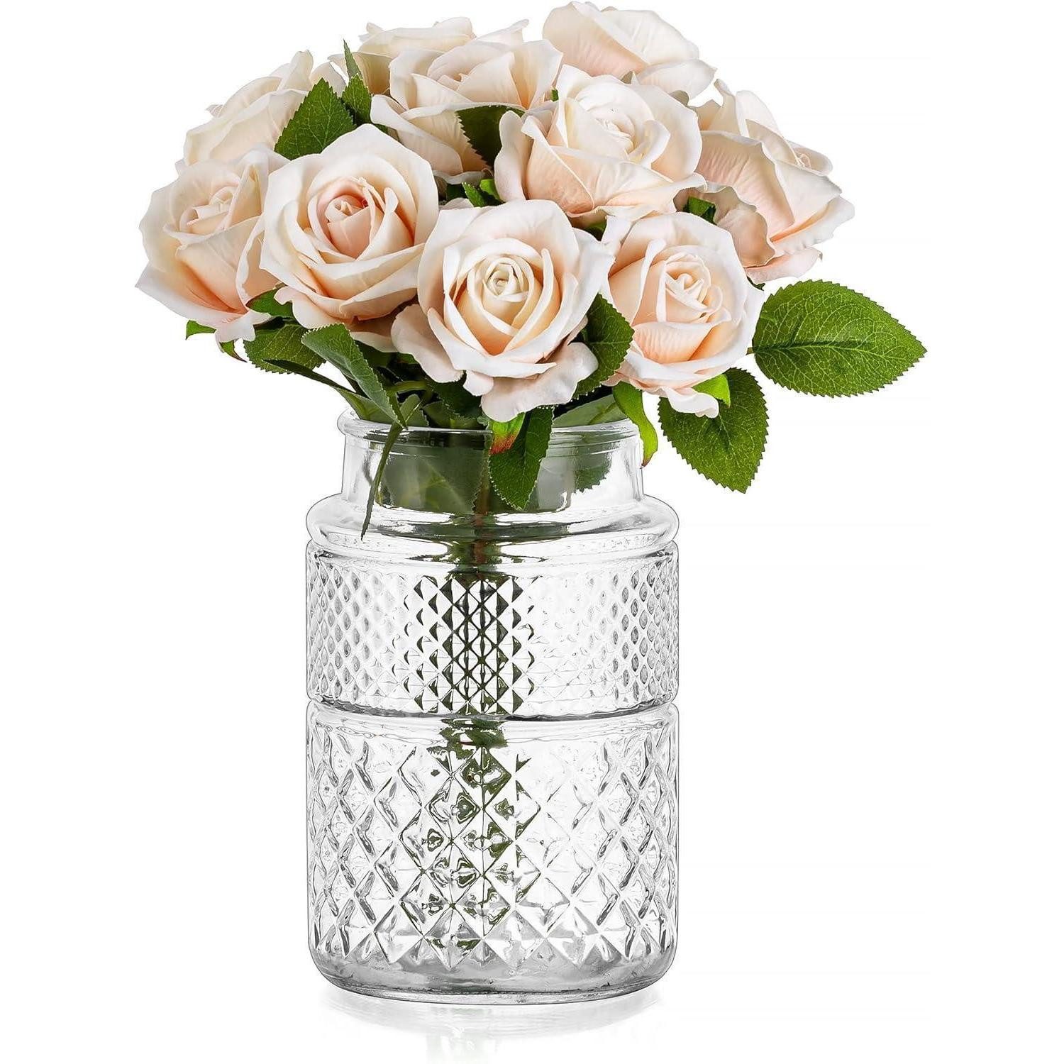 LuxusKollektion Tischvase Vintage Glasvase 20cm Hoch, Zylinder Blumenvase Groß Rund, Hochzeit