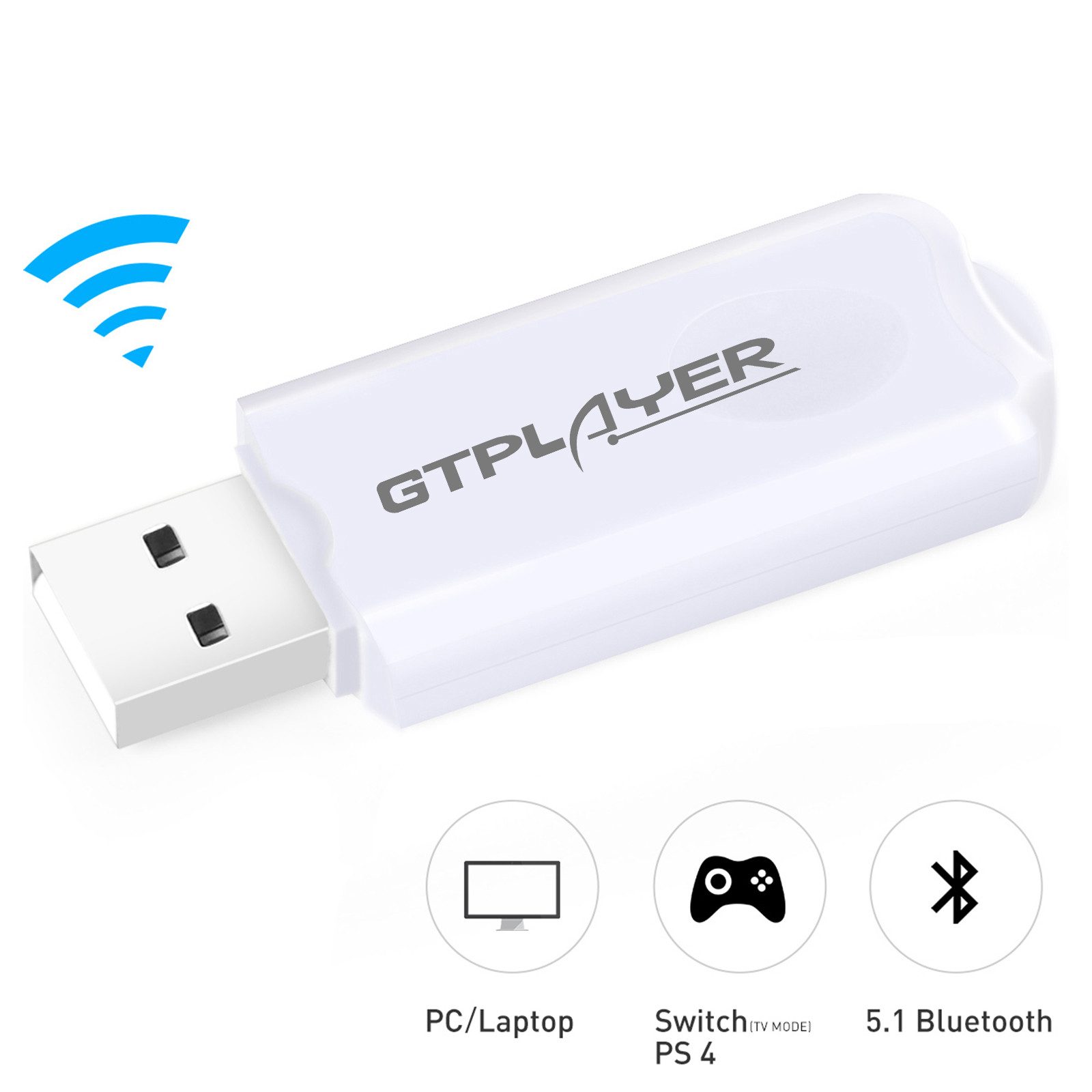 GTPLAYER Bluetooth Adapter 5.1 Bluetooth-Adapter, Windows XP/7/8/10, mac OS, PS4, Switch(TV Mode) Kompatibel