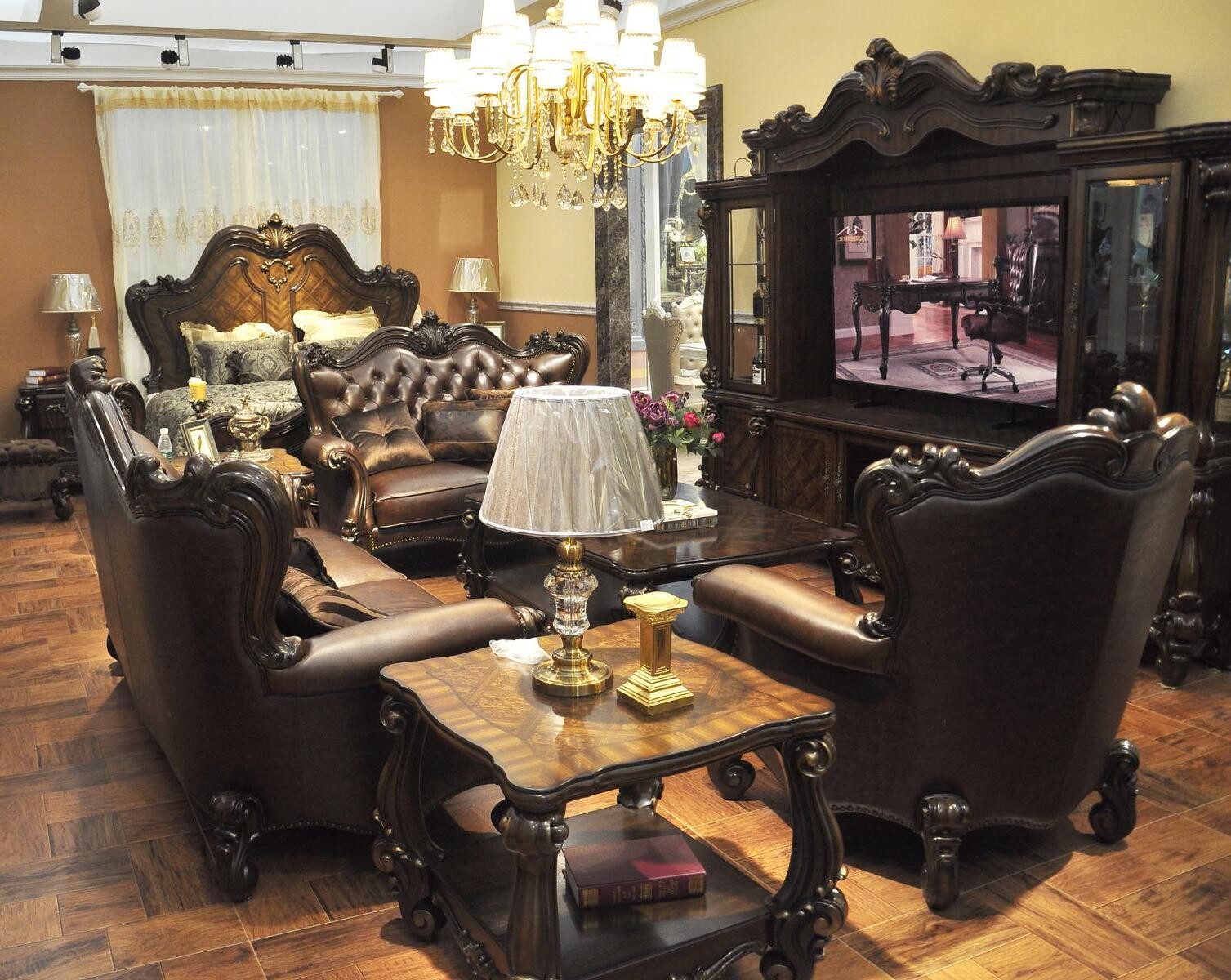 Wohnzimmer-Set Sofagarnitur 321 Sitzer Sofas Leder Polster Set Barock Rokoko