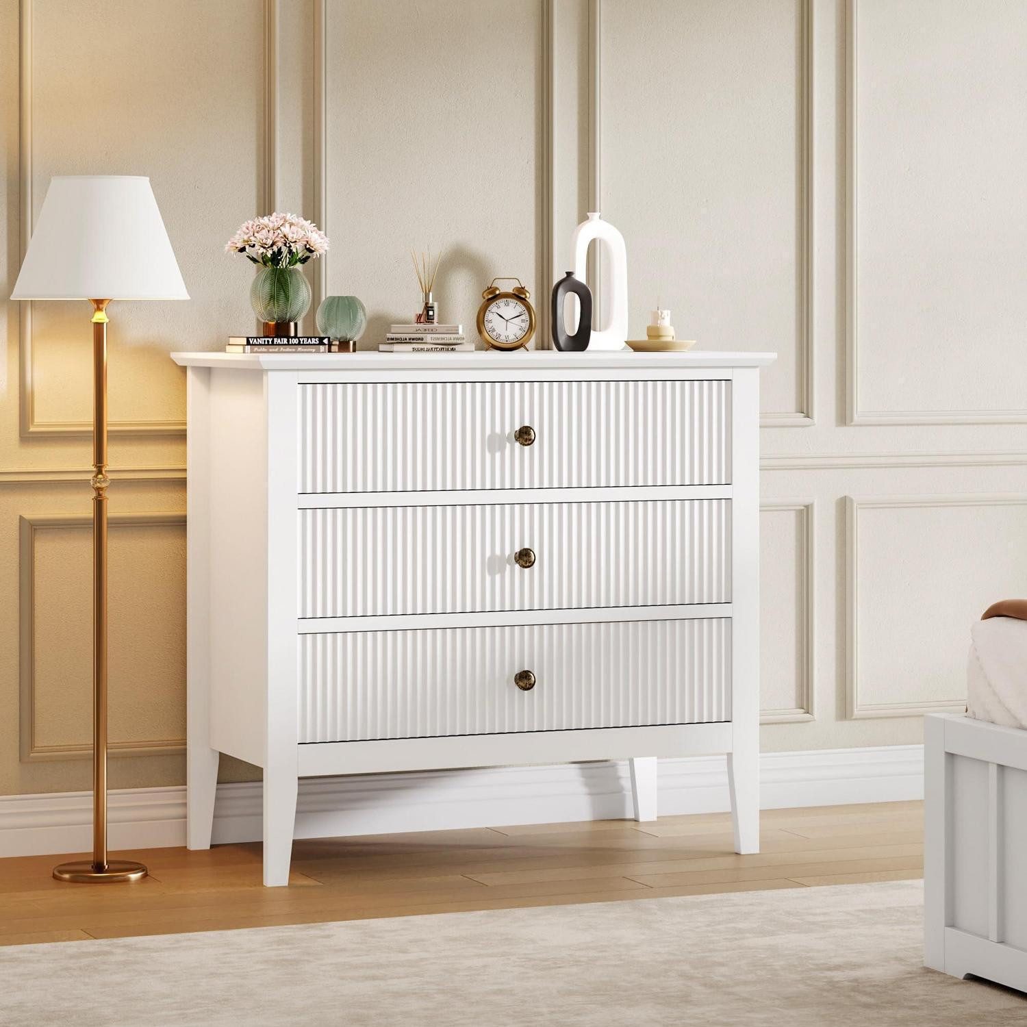 Kommode Kommode 3 Schubladen Holz Schlafzimmer Flur Eingangsbereich Weiß