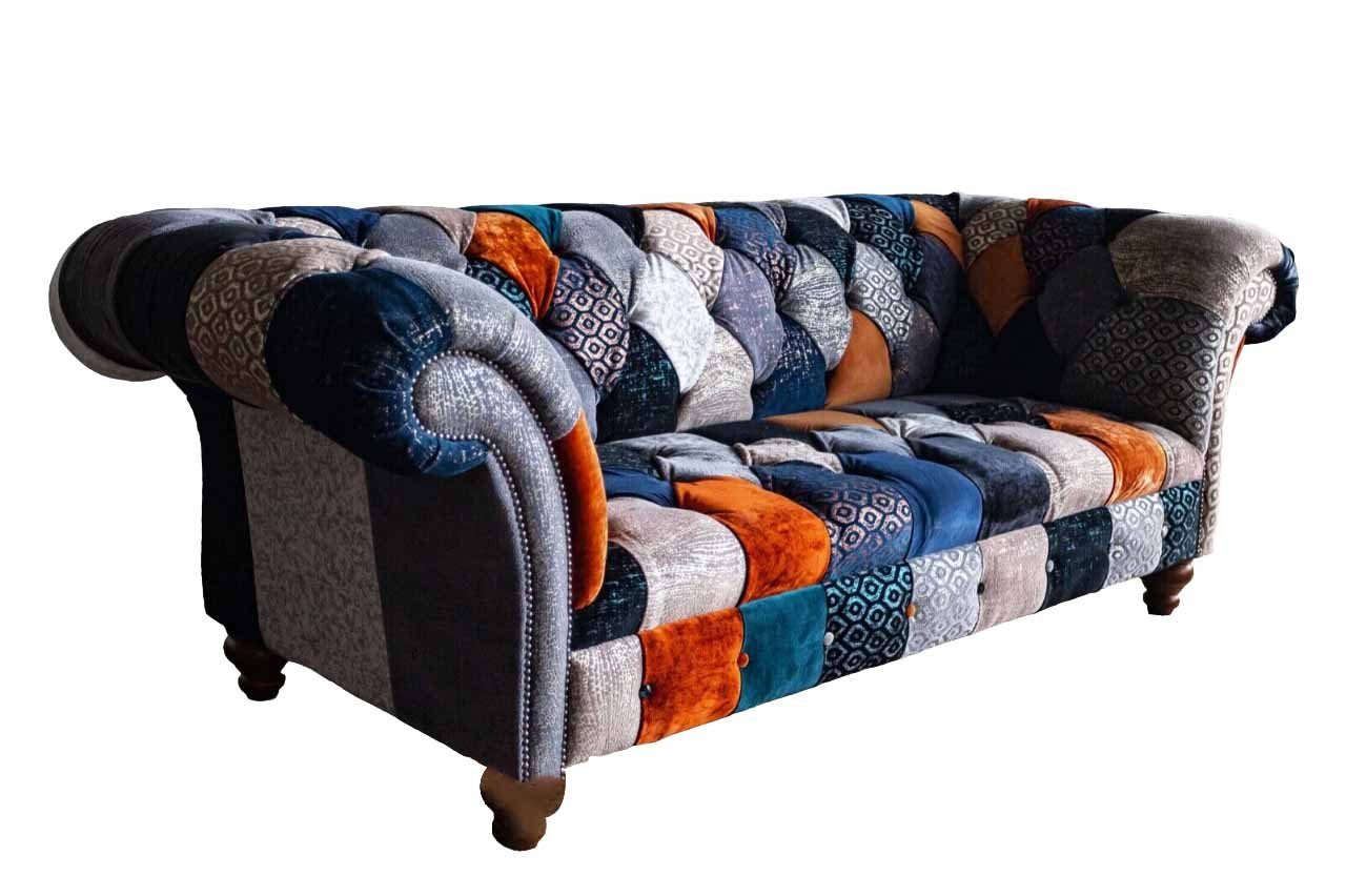 JVmoebel Chesterfield-Sofa, Klassisch Chesterfield Sofa Sofas Textil Dreisitzer Wohnzimmer Design