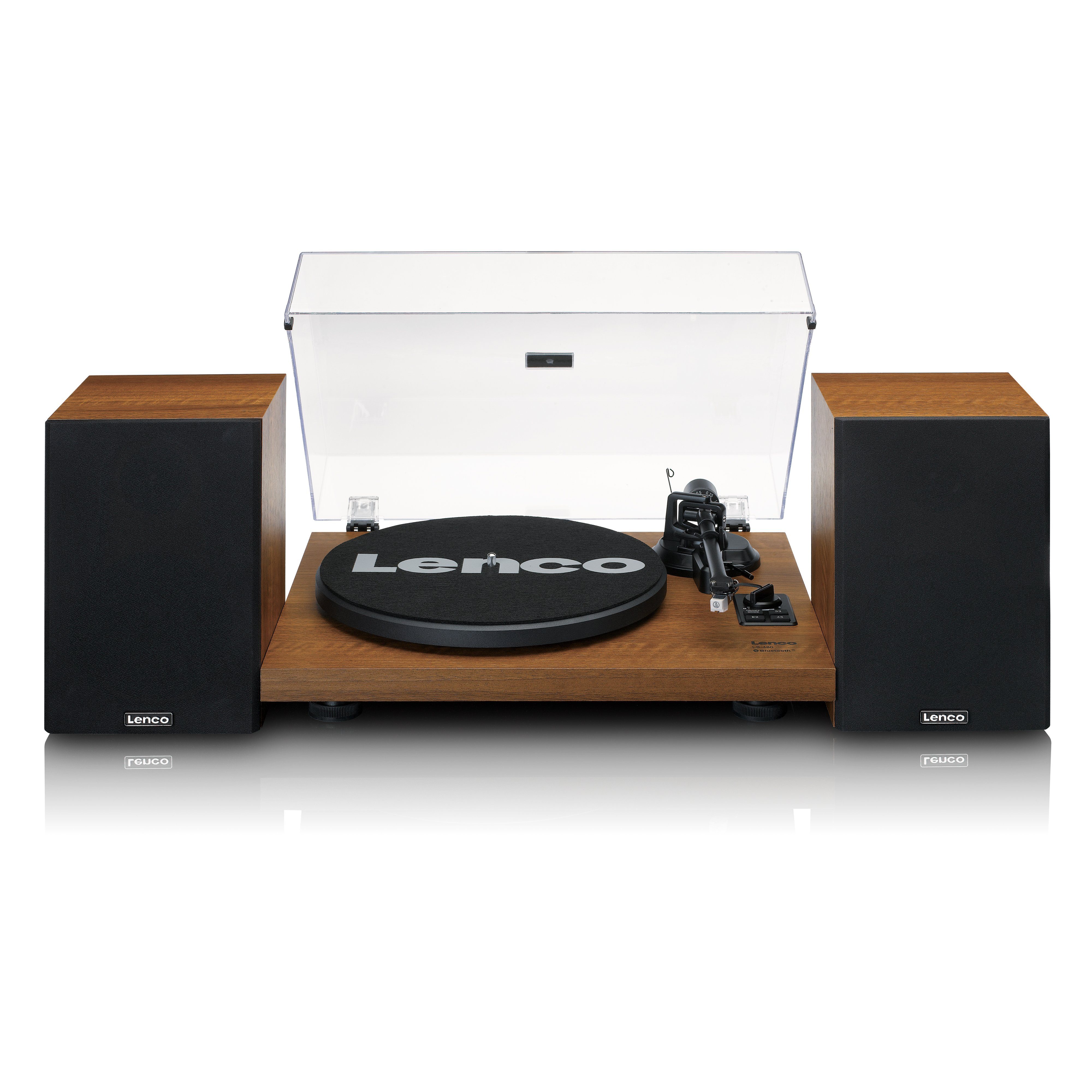 Lenco LS-480WD Plattenspieler (Riemenantrieb, Bluetooth, 60W RMS & Holzlautsprechern mit Bluetooth & Cinch-Adapter)