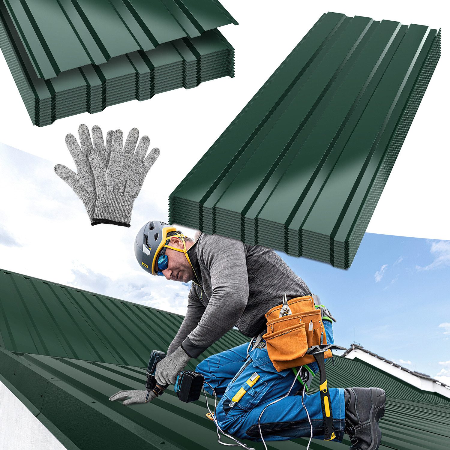 Clanmacy Trapezblech Deckenplatten 36st 115x45cm 18 Wellplatte Dachpaneele Profilblech, 115x45x0.25 mm (Set 36-St) UV-Schutz, Wasserfest, Wetterfest, Rostresistent, Korrosionsbeständig