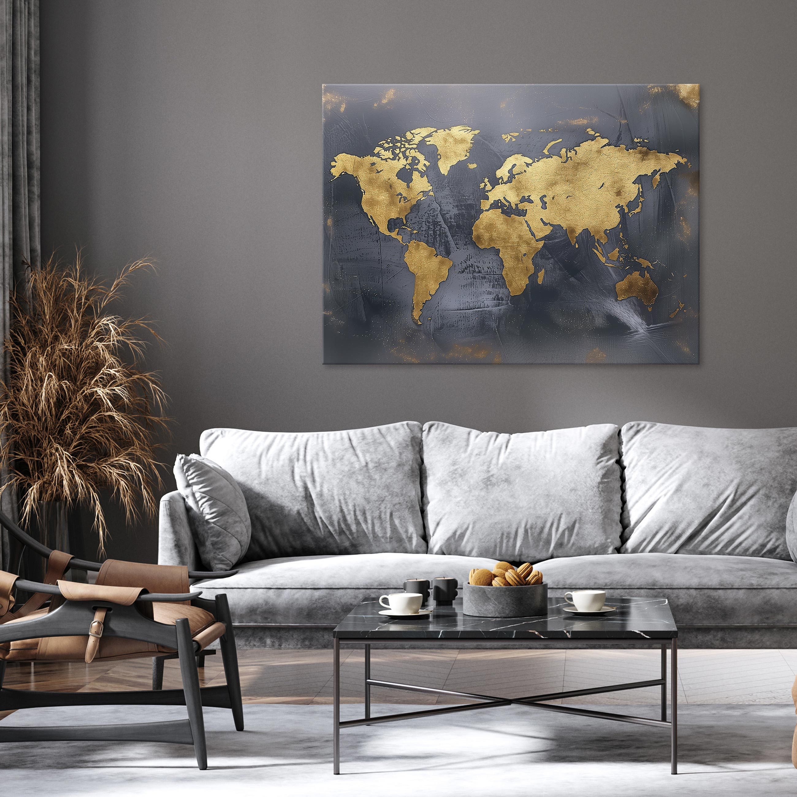 Wallarena Leinwandbild Kinderzimmer Weltkarte Gold Grau Kunst Wandbilder XX günstig online kaufen