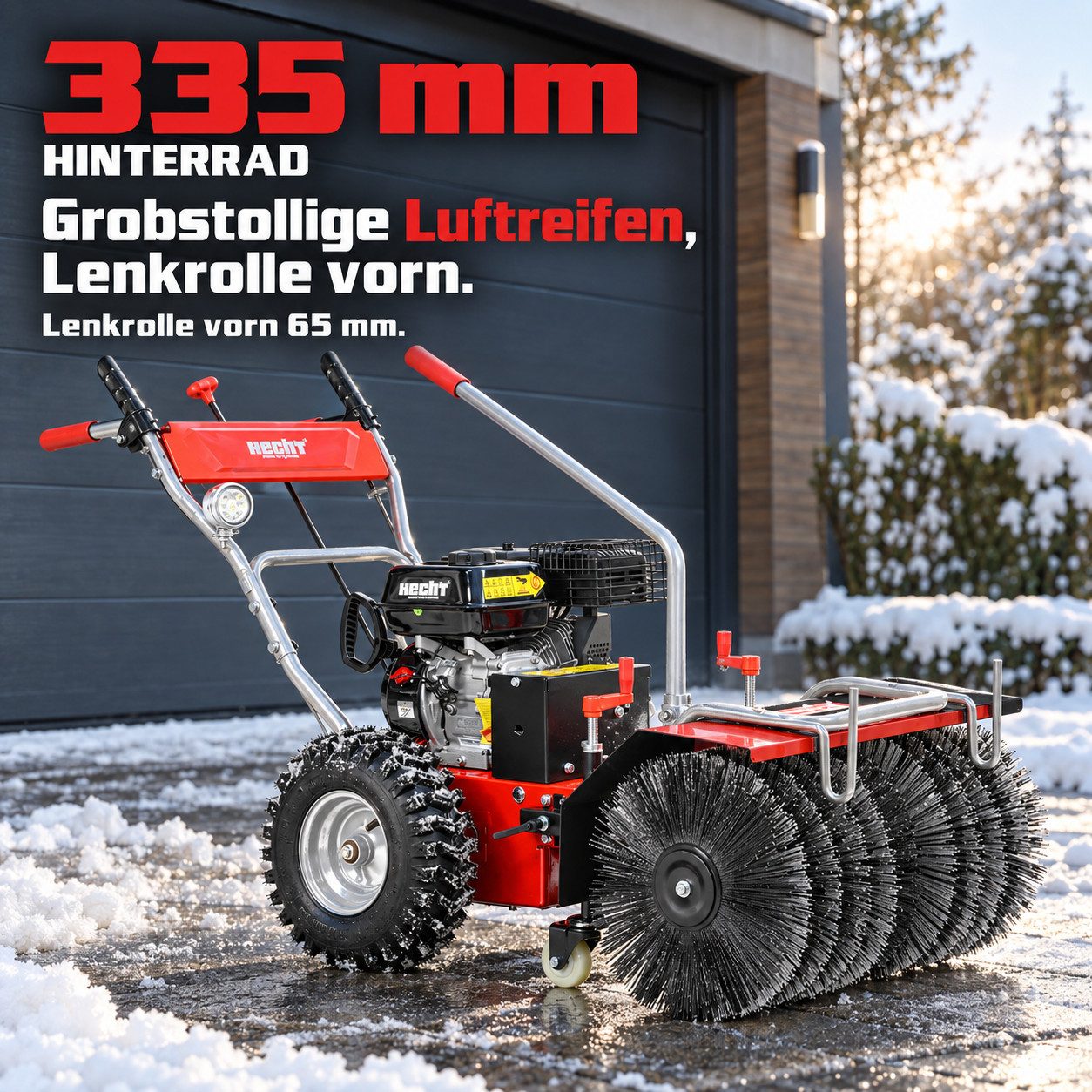 Hecht Benzin-Kehrmaschine 8616 SE Set 3 Benzin 62 cm mit Auffangbox, 62,00 cm Arbeitsbreite, Elektrostart, 6,5 PS