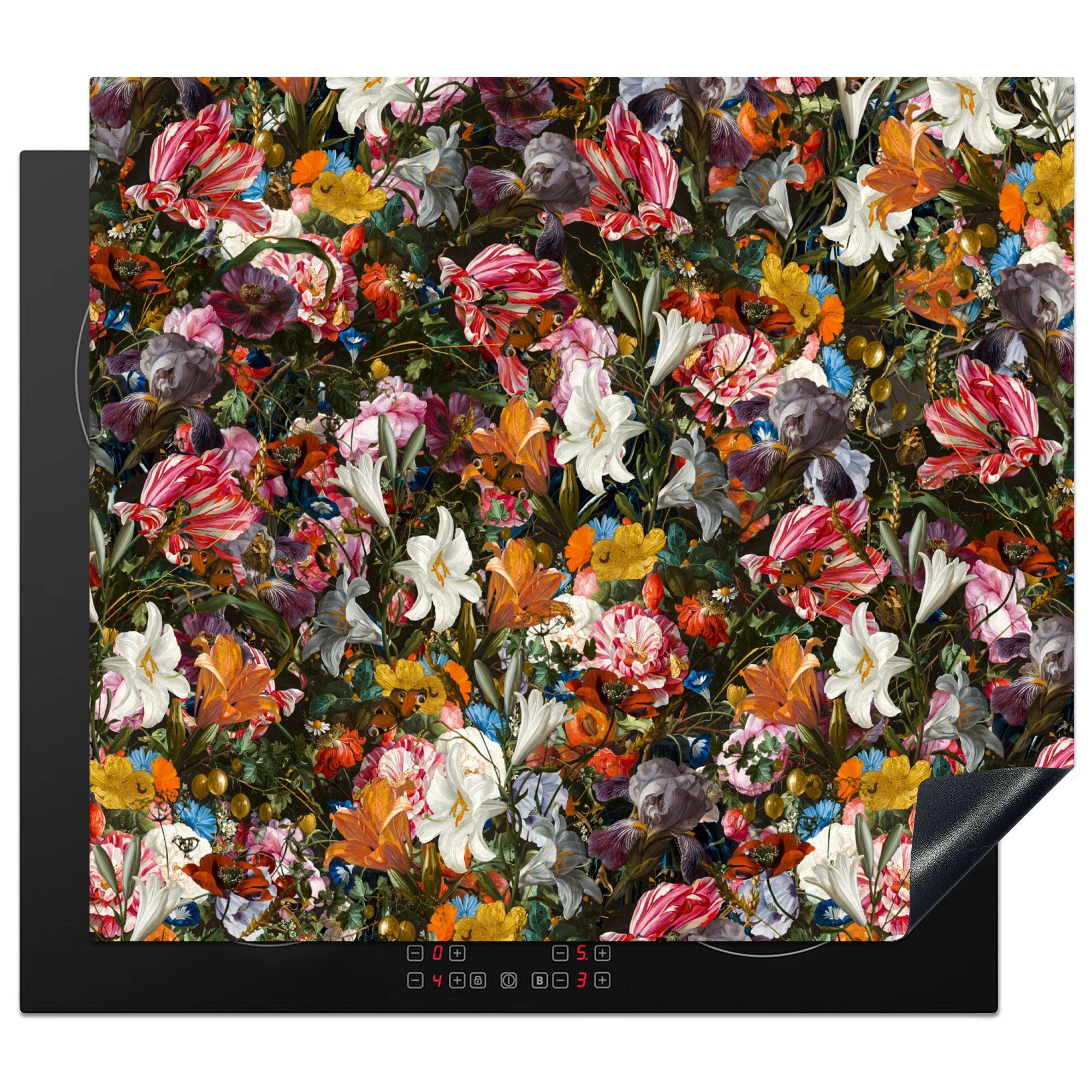 - Herdblende-/Abdeckplatte Induktionsmatte Alte, Design Kunst - Abstrakt - 59x52 Schmetterling Blumen Vinyl, (1 küche, - Malerei MuchoWow - - tlg), für Ceranfeldabdeckung cm, die