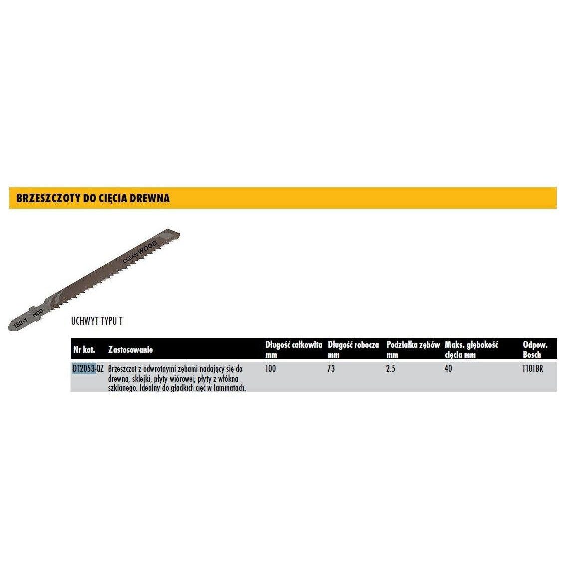 STANLEY Stichsägeblatt DEWALT STICHSÄGEBLATT 100x2,5 mm T101BR HOLZ/PLATTE