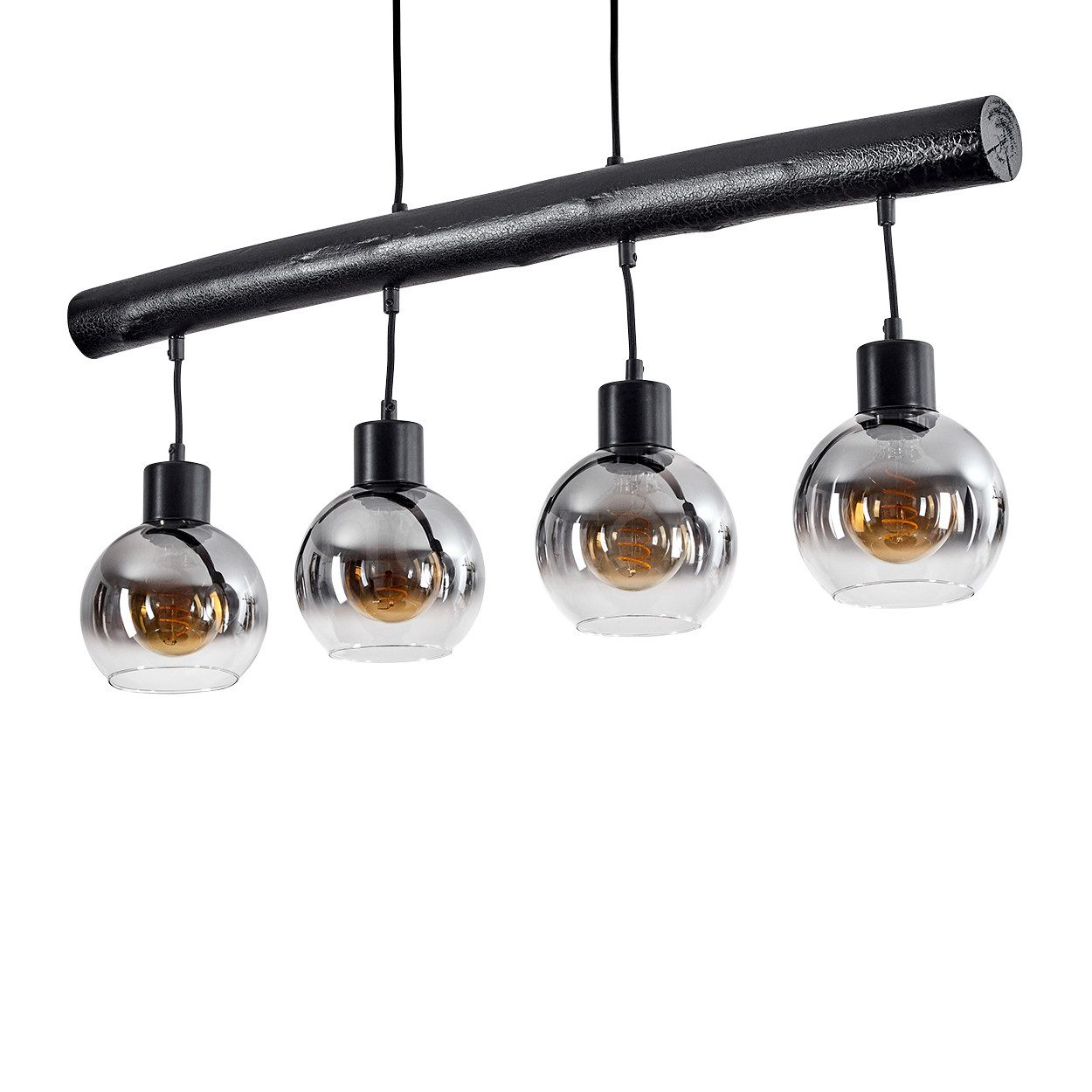 hofstein Pendelleuchte »Canove« Hängelampe aus Metall/Glas in Schwarz/Rauchfarben, ohne Leuchtmittel, verstellbare Hängeleuchte mit Glasschirmen, E27