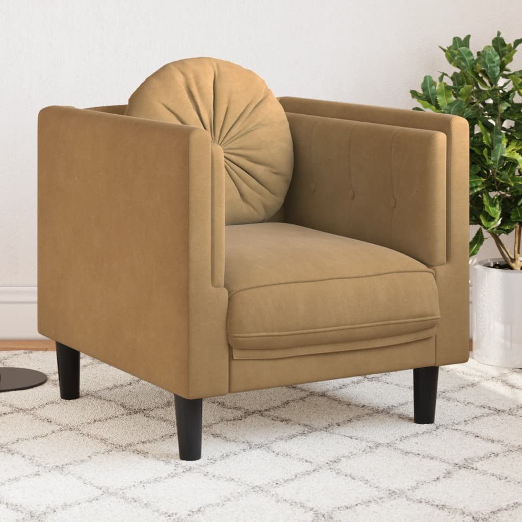 vidaXL Sofa Sessel mit Kissen Braun Samt