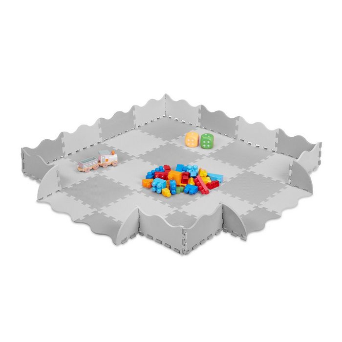 relaxdays Lernspielzeug 36-teilige Puzzlematte mit Rand Grau