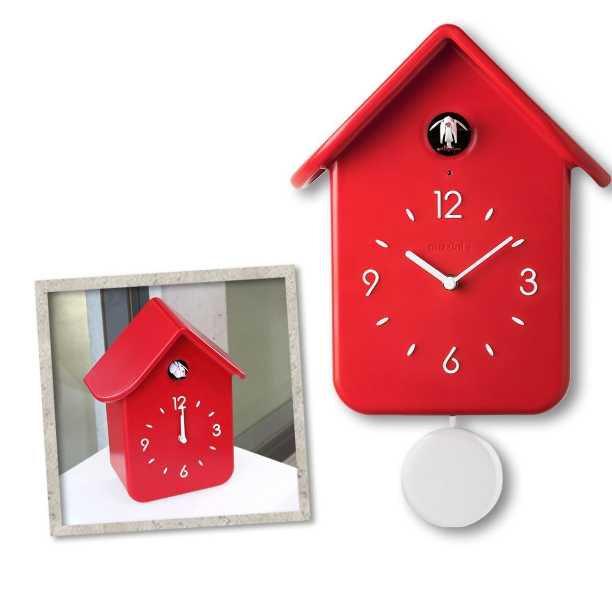 guzzini Uhr »guzzini rote Kuckucksuhr QQ mit Pendel in weiß« (Designer:  Brogliato Traverso)
