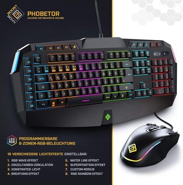 Boost Boxx Phobetor Gaming mit 11 Tasten und bis zu 2500 DPI Tastatur- und Maus-Set, mit RGB-Beleuchtung - QWERTZ-Tastatur mit programmierbaren Makros