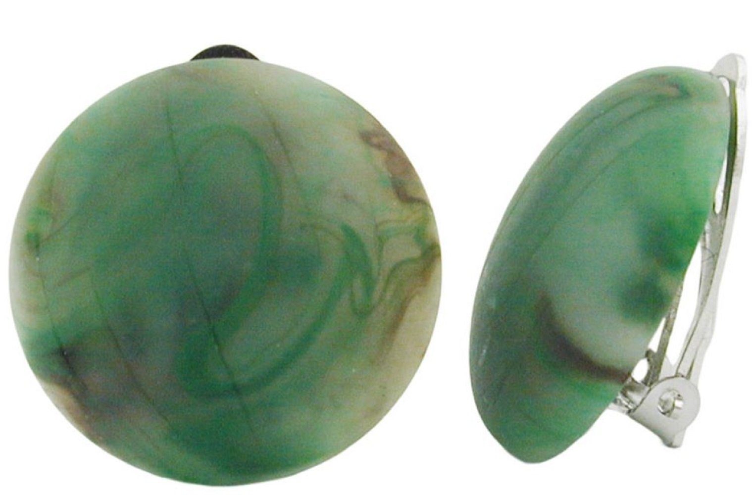 unbespielt Paar Ohrclips Modeschmuck Ohrringe grün-braun marmoriert matt  Kunststoff 22 mm, Modeschmuck für Damen