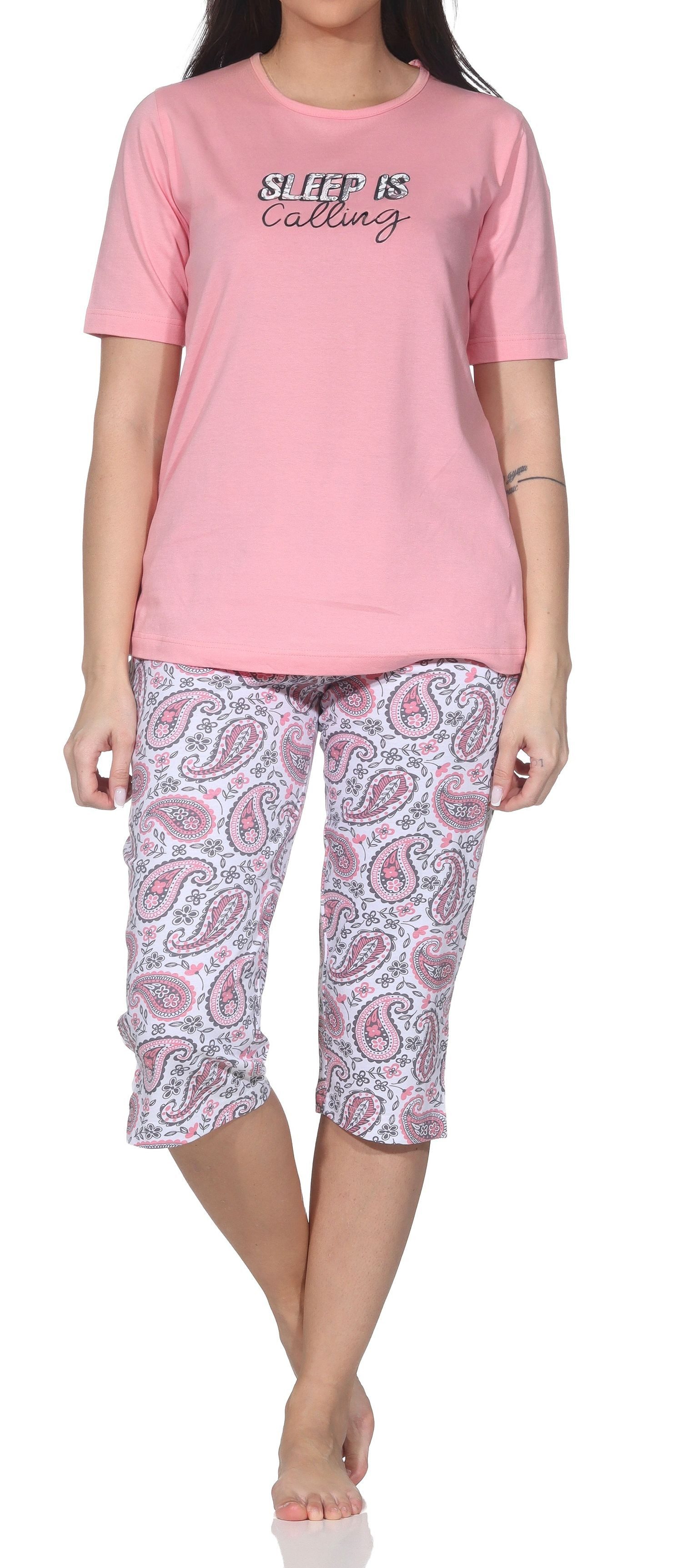 Normann Pyjama Normann Damen Capri-Pyjama kurzarm Paisley-Muster – auch in Übergröße