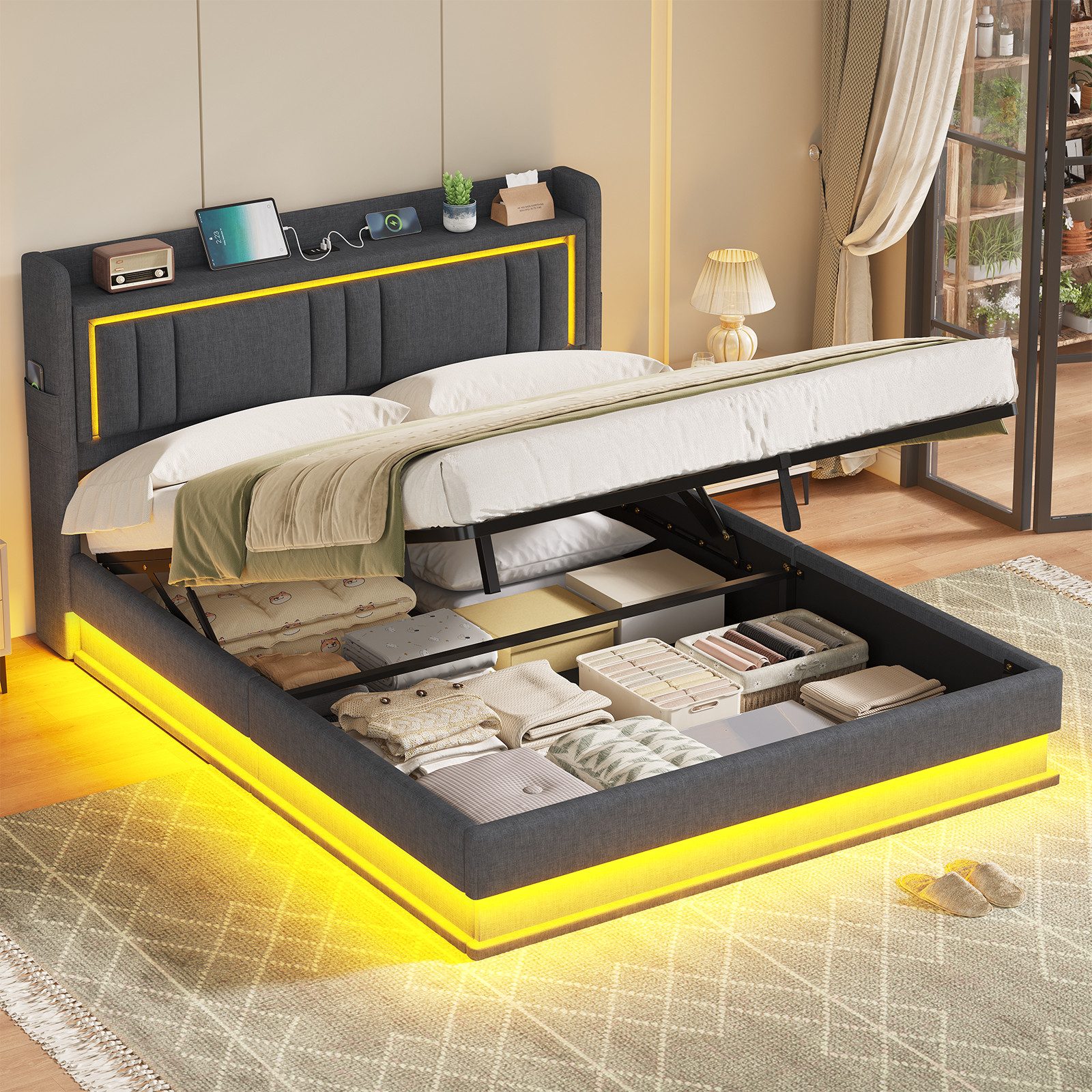 KIMENICH Polsterbett Hydraulisches Bett, Jugendbett mit LED Beleuchtung und günstig online kaufen