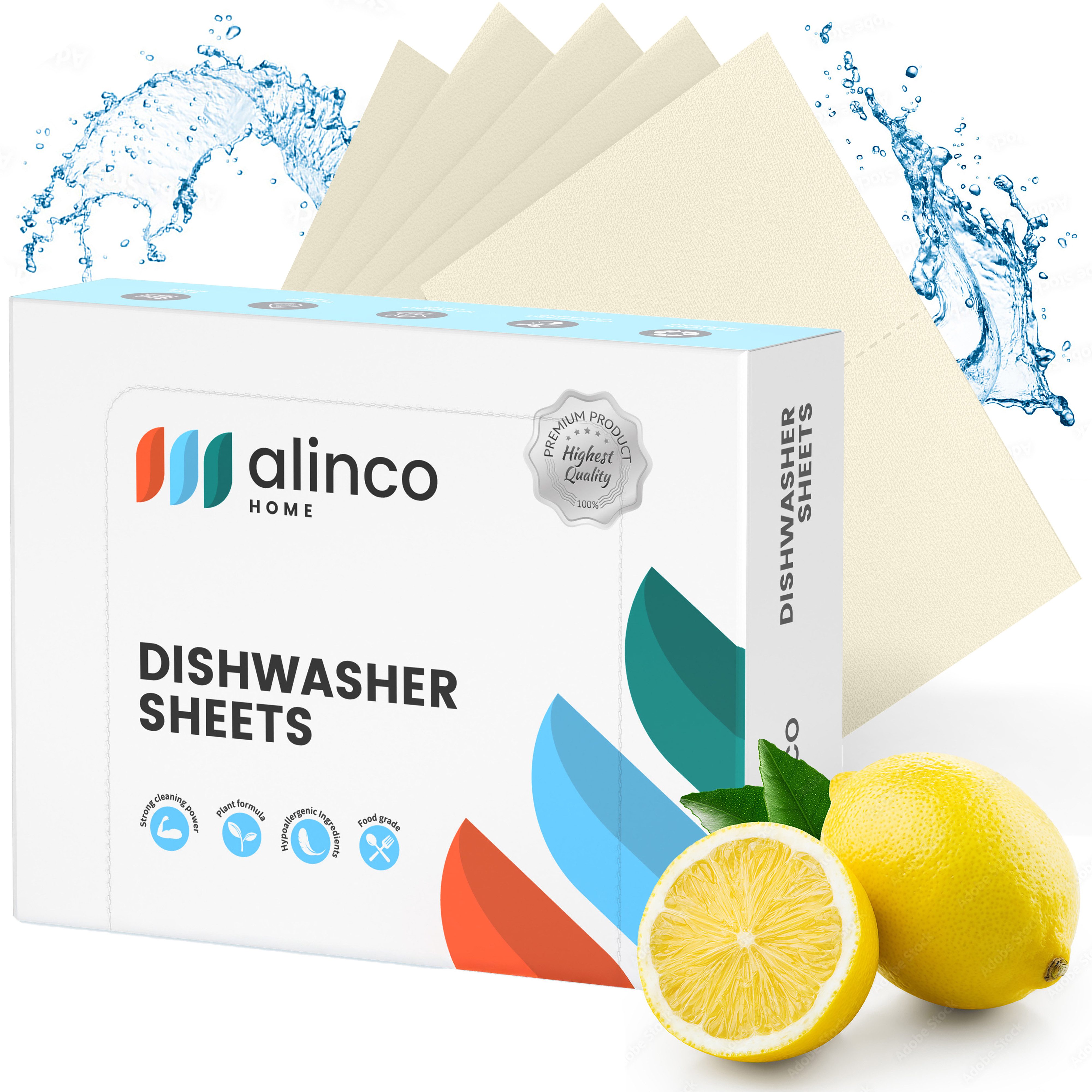 alinco MARKET Geschirrspülerblätter Spülmaschinenreiniger (64 Spülmaschinentücher, enzymbasiert, plastikfrei, Zitrone, [- 64 Spülmaschinentücher, enzymbasiert, plastikfrei Eco Revolution, biologisch abbaubar, hypoallergen, vegan, 0% Plastik)