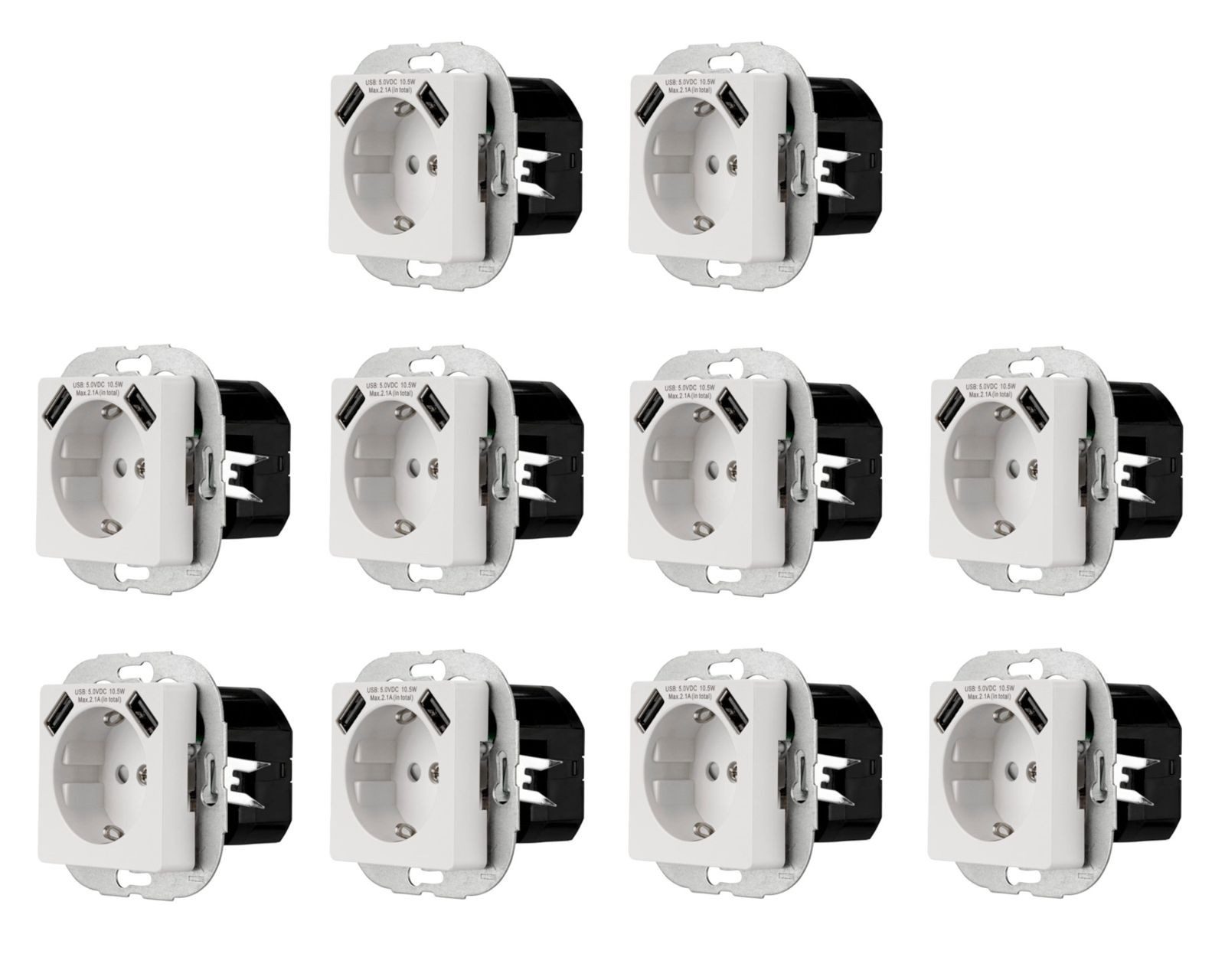 BURI Steckdose 10x REV Ritter Schuko Steckdosen 2 USB Kindersicherung, Steckdose weiß