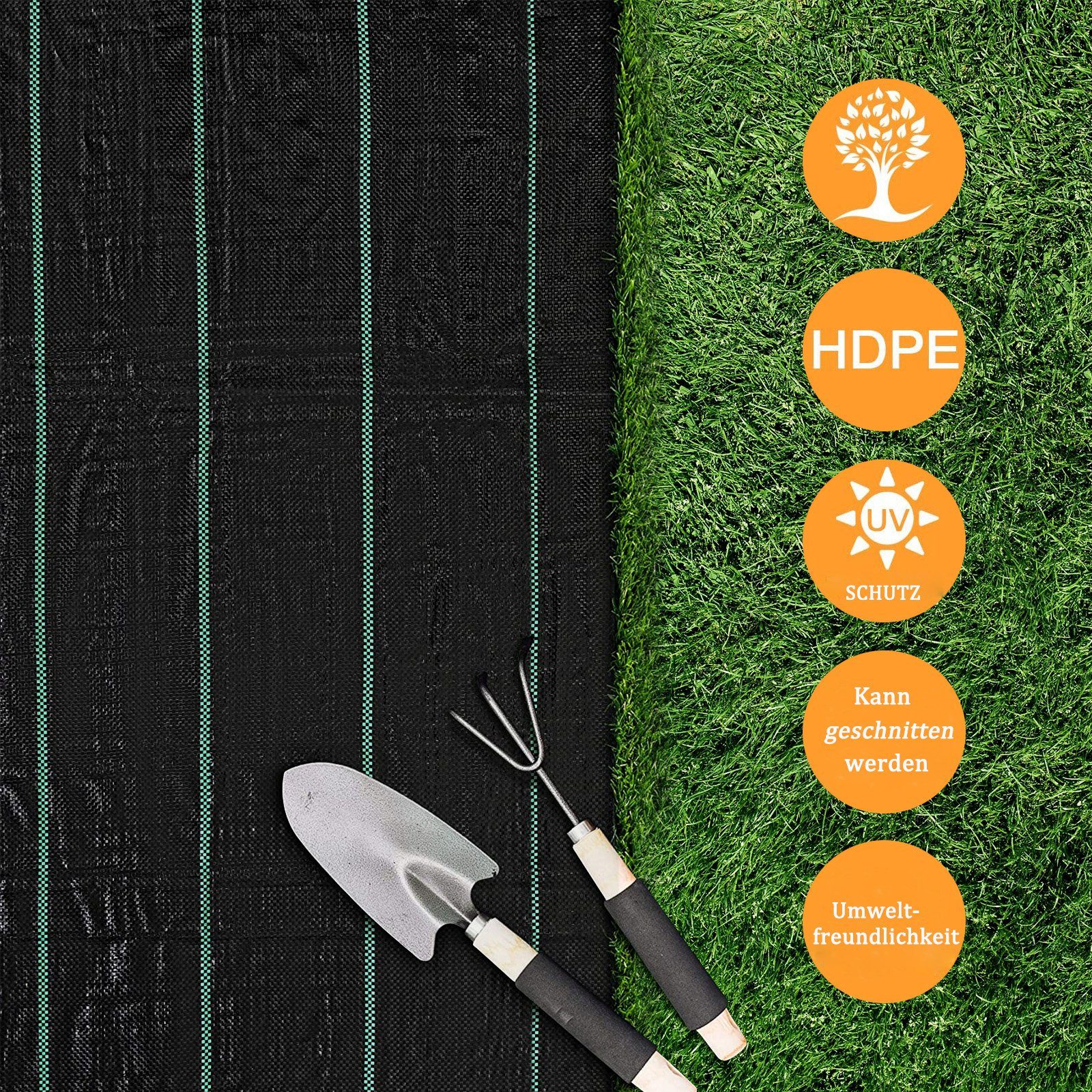 OUNUO Unkrautvlies 90g/m² Gartenvlies Unkrautfolie, 2x5 Meter Gefaltet