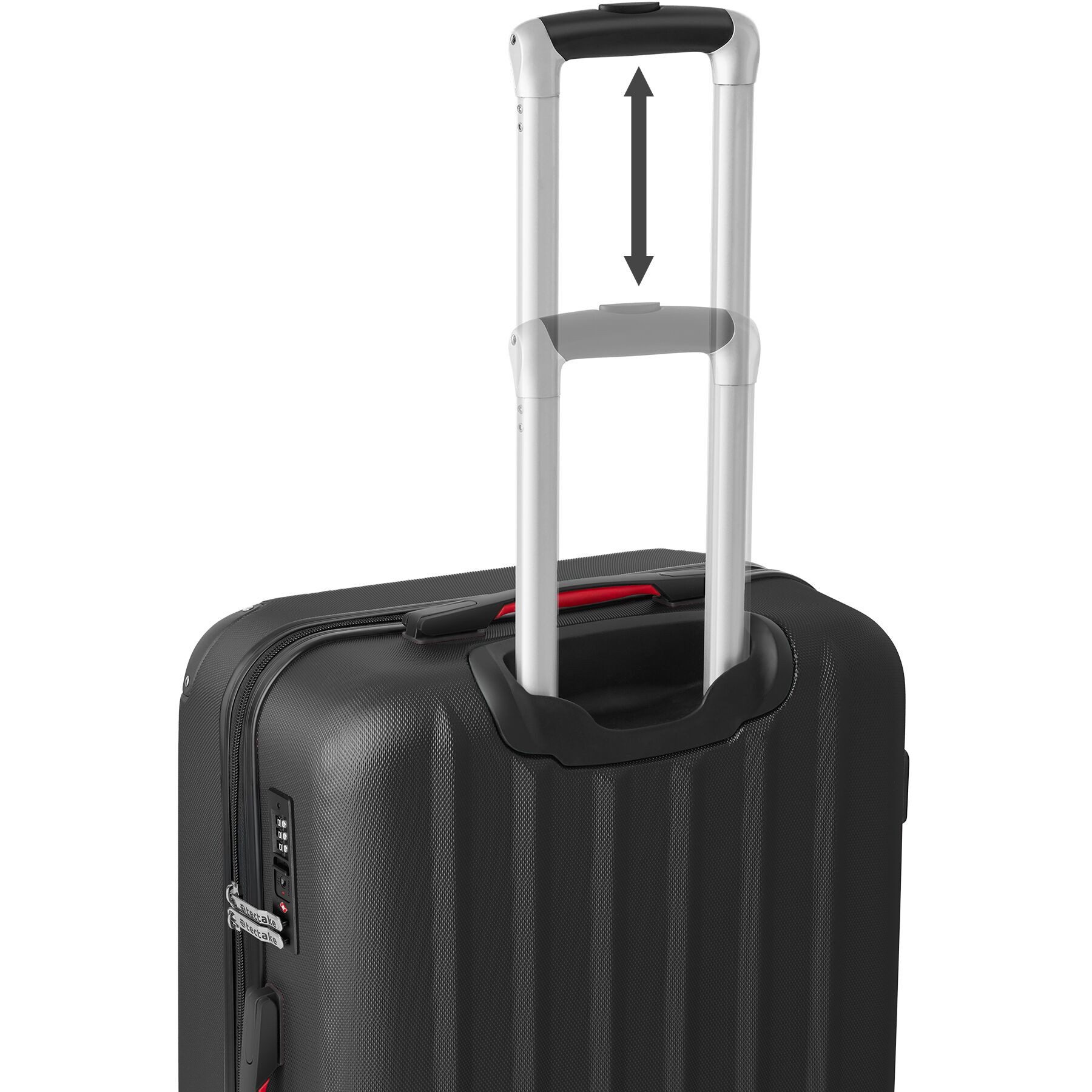 tectake Trolley Hartschalenkoffer-Set 9-teilig mit Kofferwaage und TSA-Zahlenschloss, 4 Rollen, mit Teleskopgriff, 360° drehbare, abnehmbare Rollen, abteilbar
