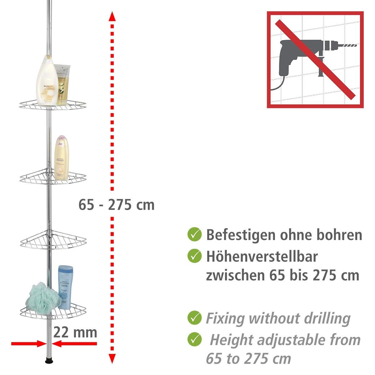 WENKO Teleskopregal 4 Ablagen Prea,