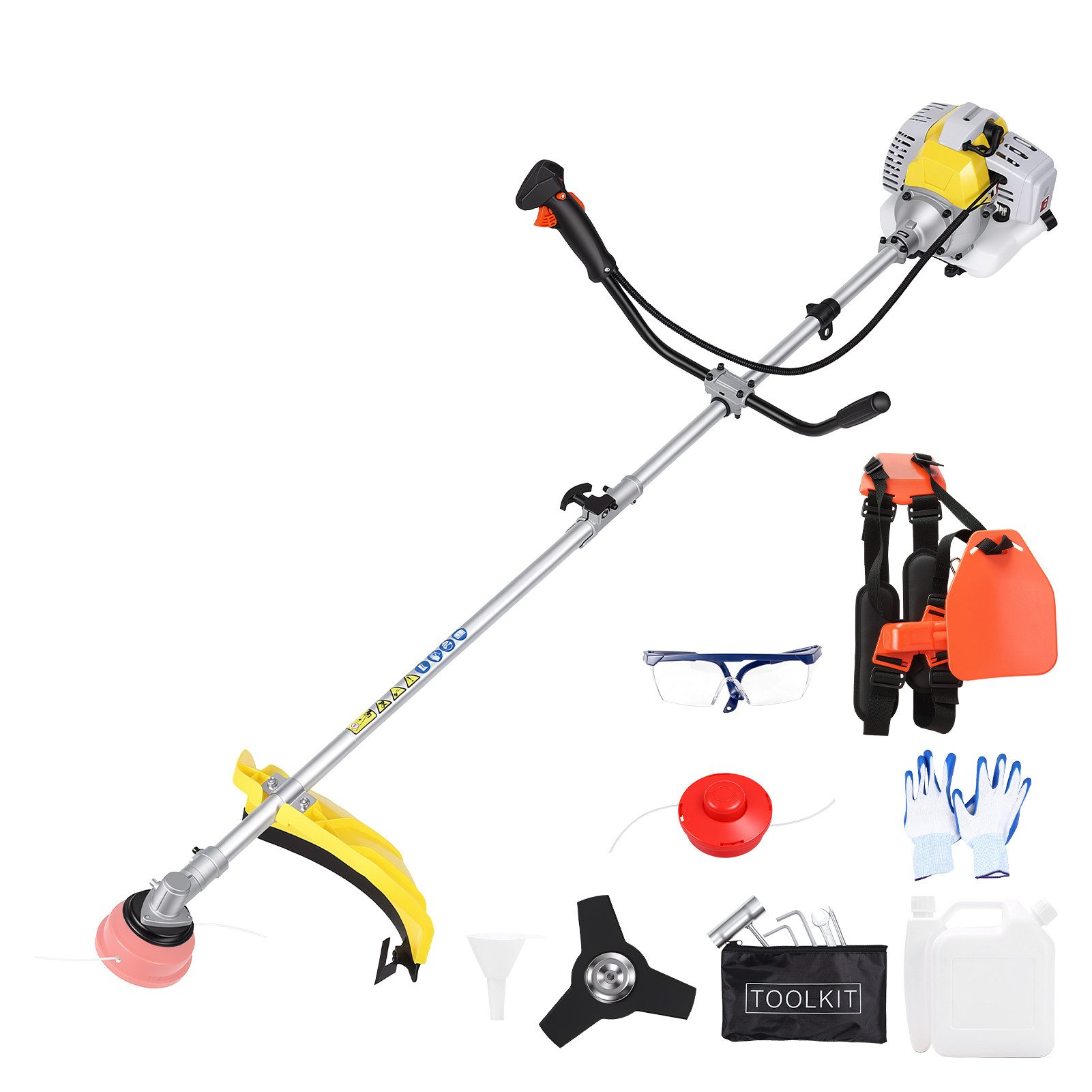 Rutaqian Benzin-Motorsense Benzin Freischneider 52cc 2Takt Motorsense 2 in 1 mit Messer Faden, 27cm cm Arbeitsbreite Messer, 1,2L Tank, Schultergurt & vibrationsarmes Design