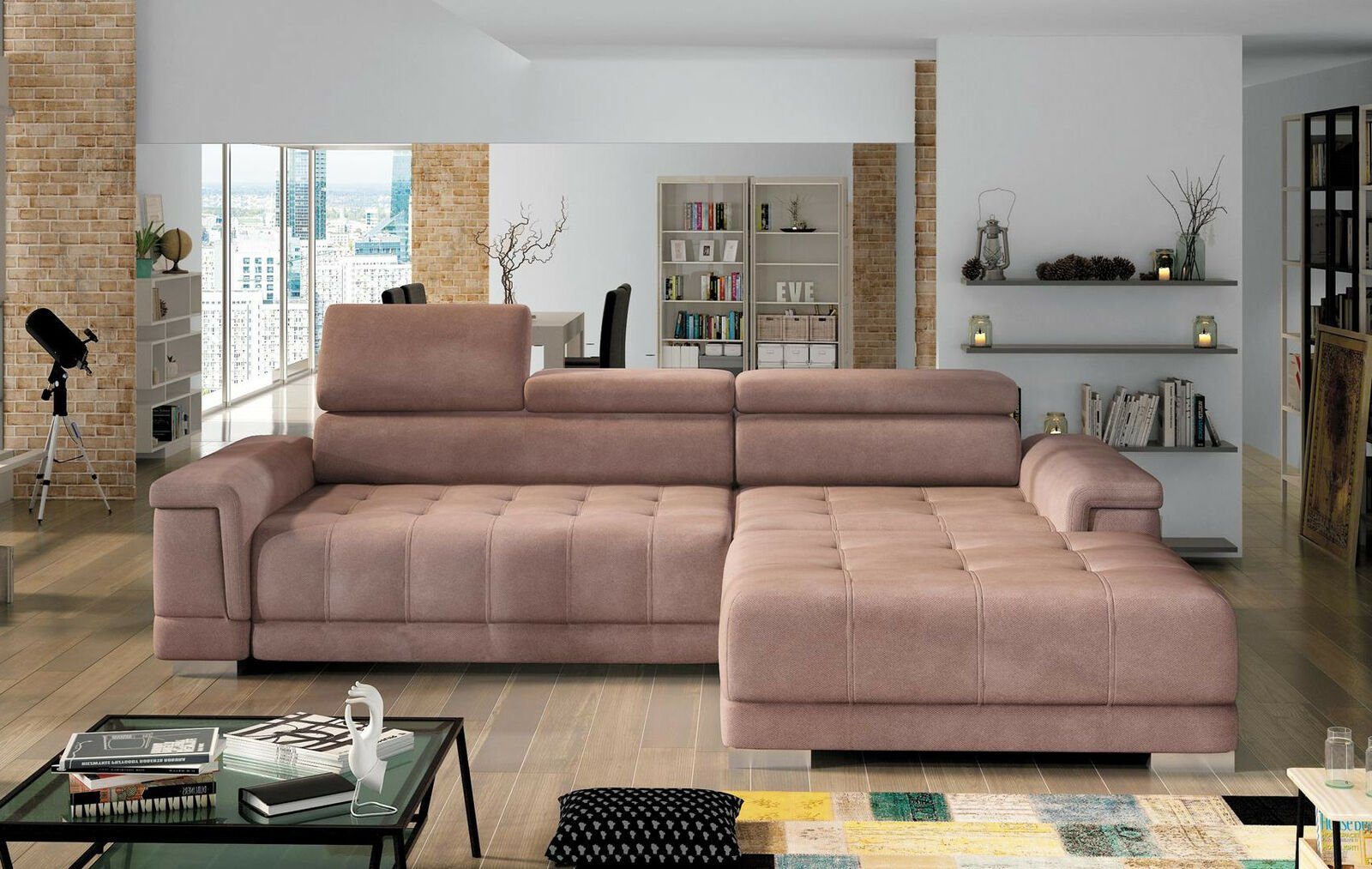 L-Form Modern Design Sofa Rose Couch Textil Polster Ecksofa, JVmoebel Ecksofa