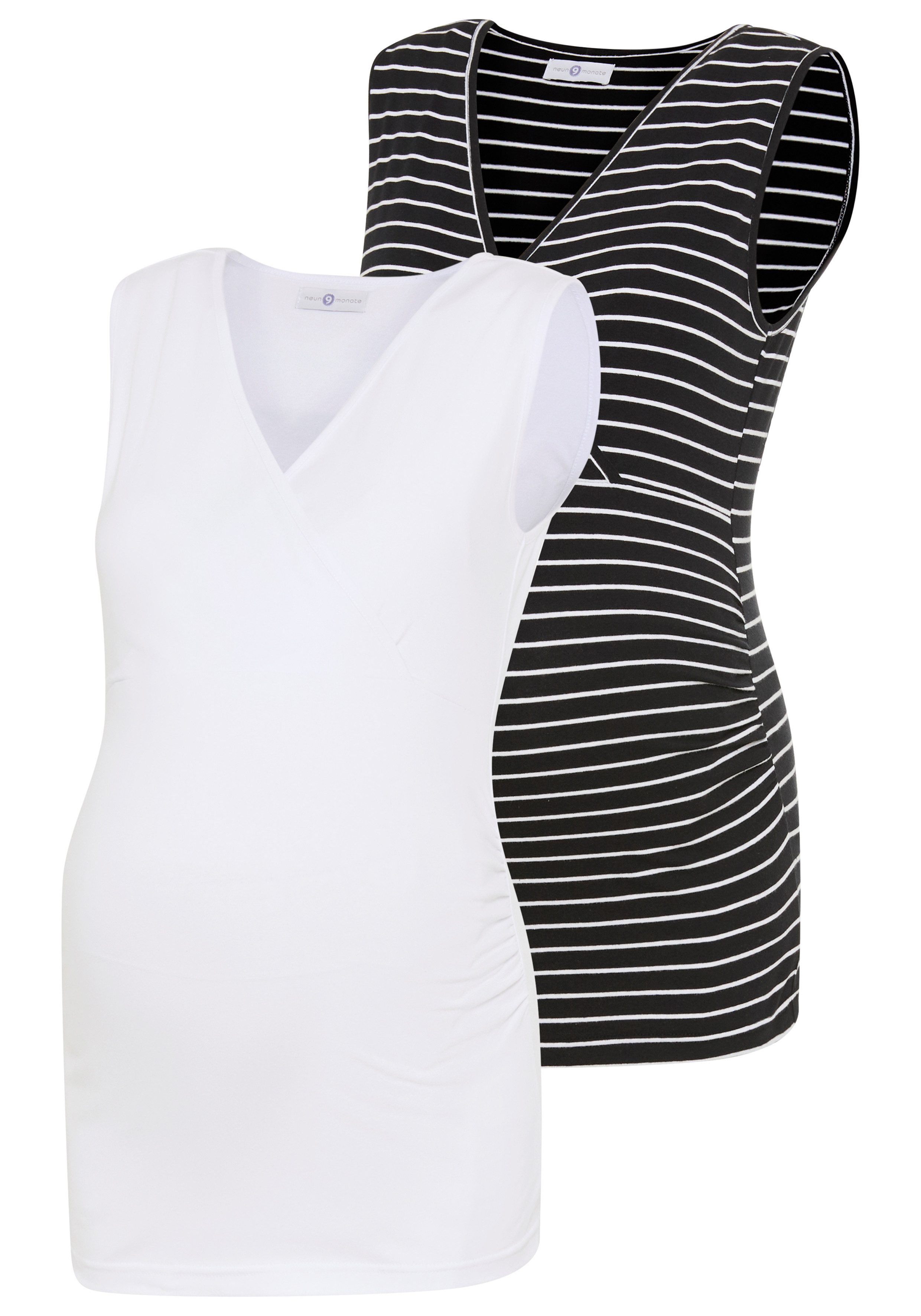 Neun Monate Umstandsshirt 2er Pack Umstands-Tops (Packung, 2-tlg., 2) eng anliegende Passform, tiefer V-Ausschnitt mit Wickeloptik
