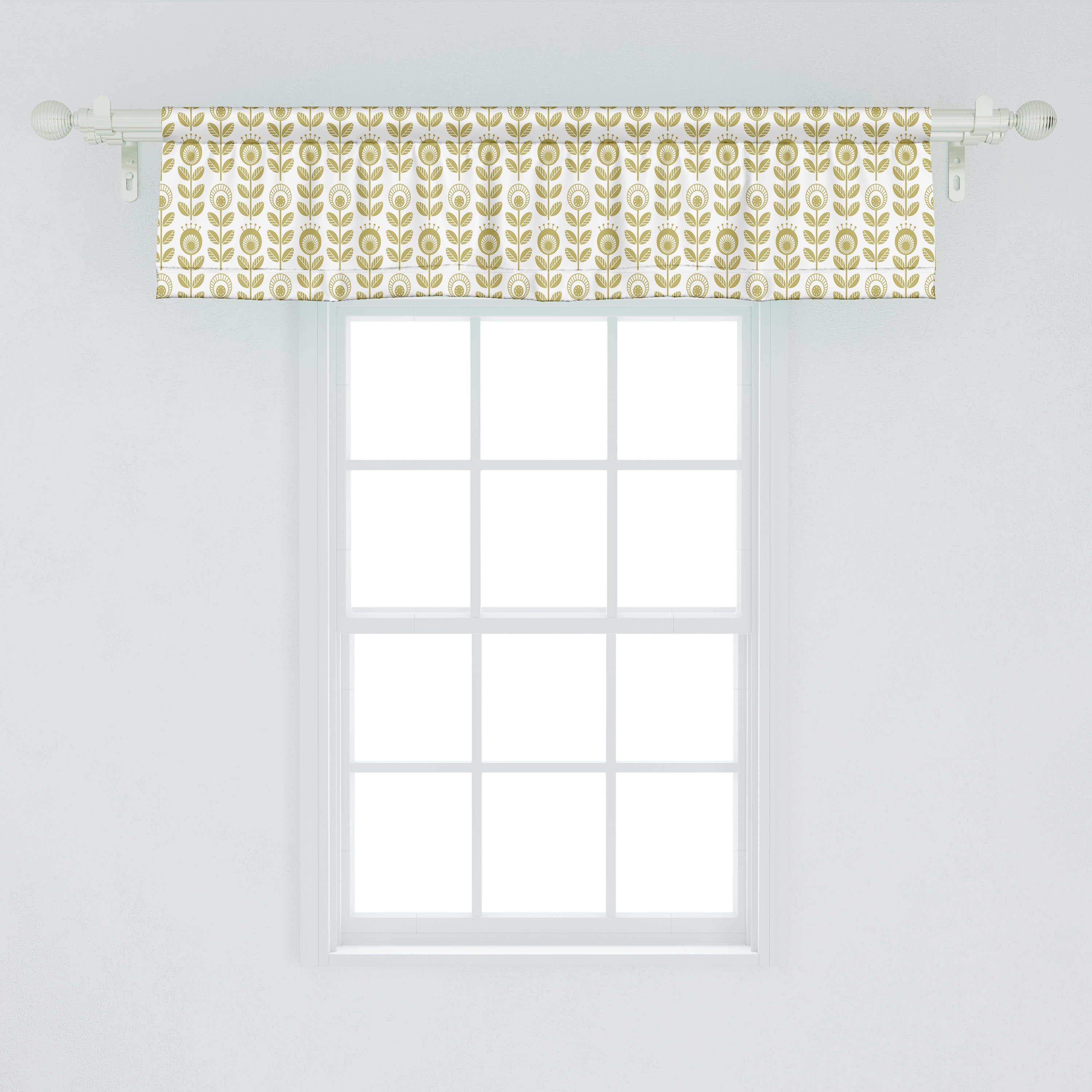 Scheibengardine Vorhang Volant für Küche Microfaser, Abakuhaus, Blumen Dekor Stangentasche, mit Scandinavian Folk-Design Schlafzimmer