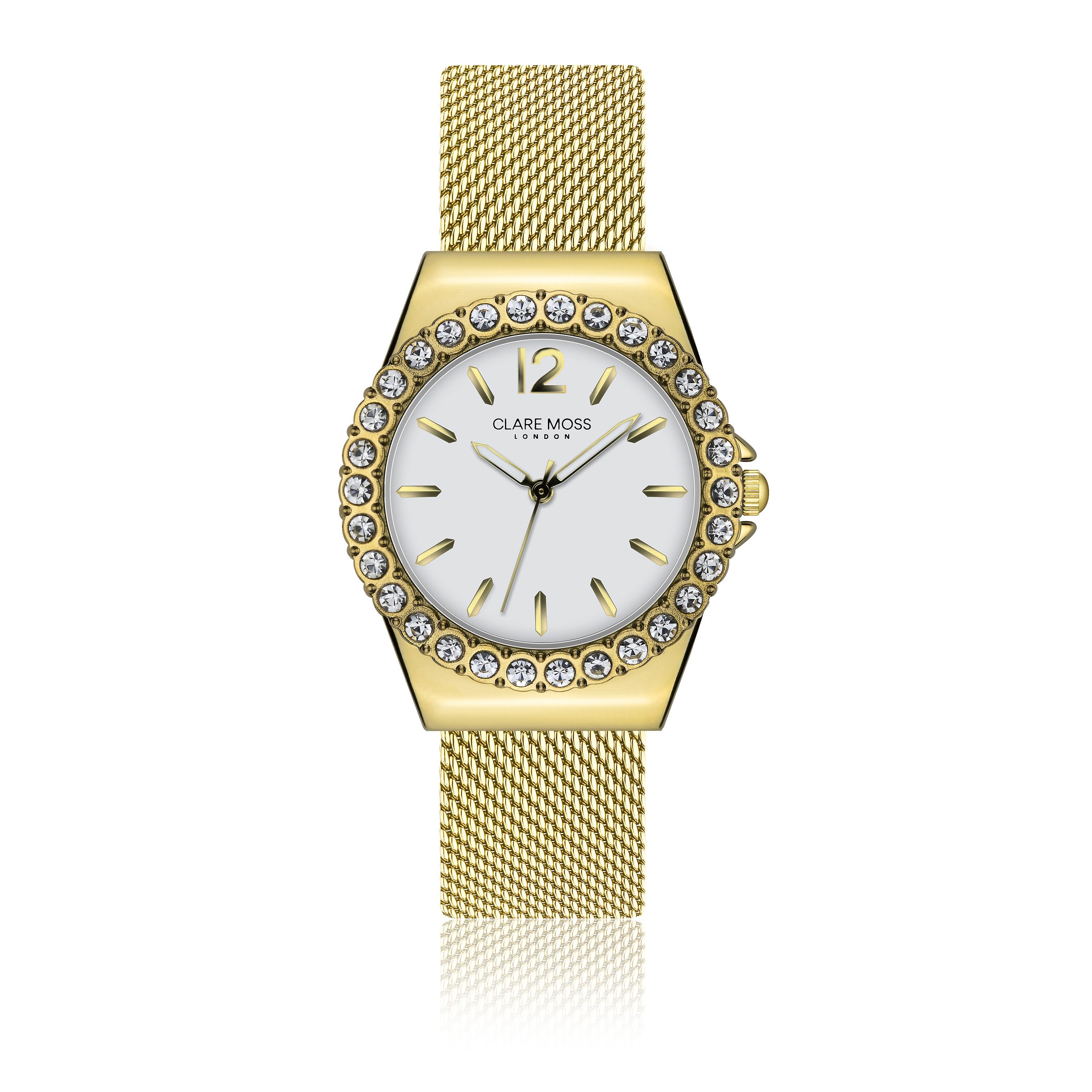 CLARE MOSS Quarzuhr CMA7-B038G Klassisches Gold-Netzgewebe