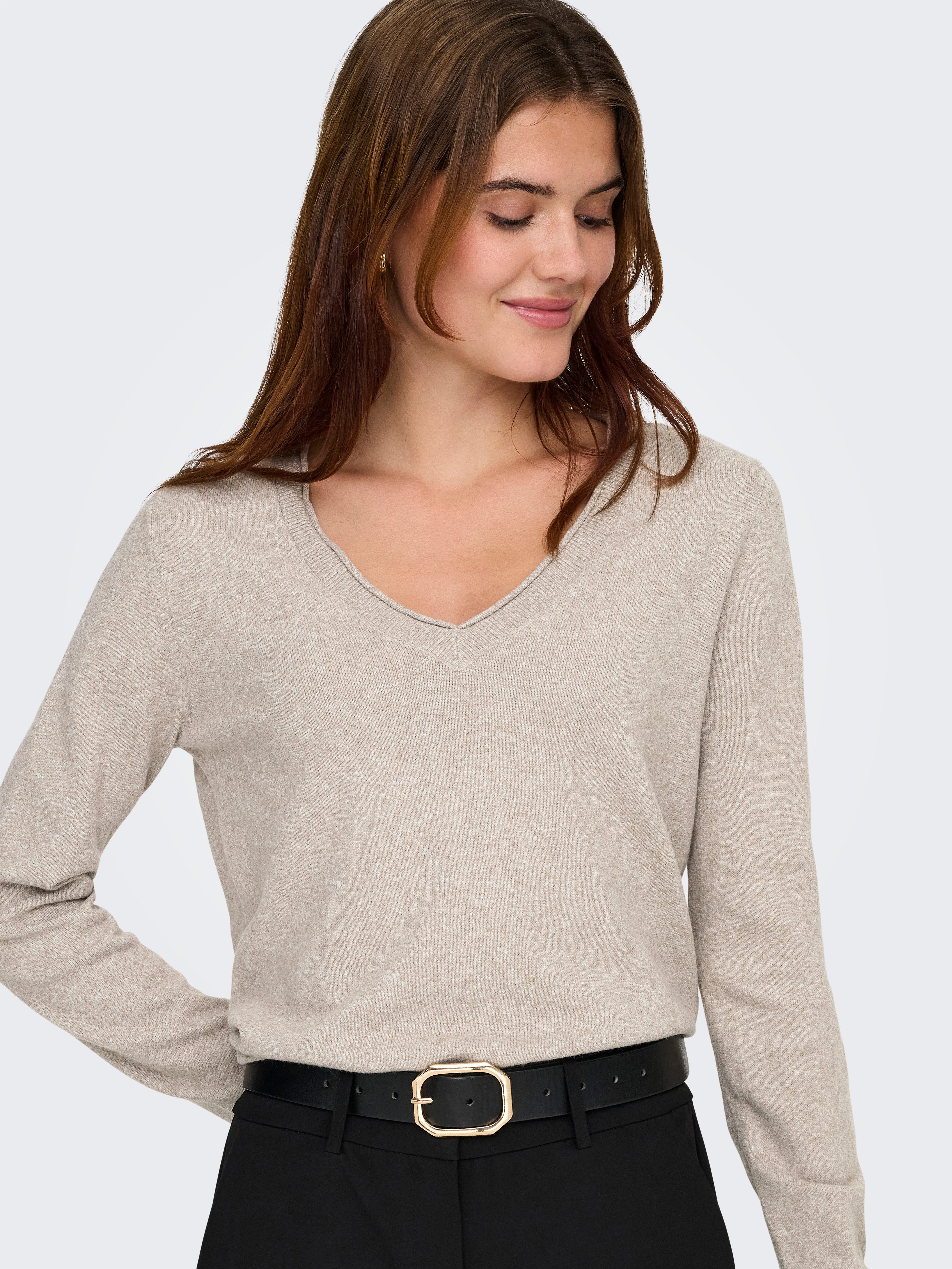 ONLY V-Ausschnitt-Pullover ONLLOYAL LIFE LS V-NECK PULLO KNT NOOS Materialmix