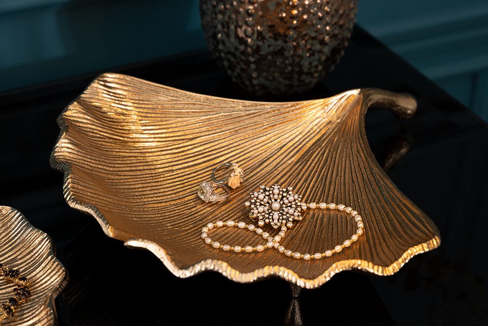 riess-ambiente Dekoschale GINKGO 33cm gold (Einzelartikel, 1 St), Wohnzimmer · Metall · handmade · Schmuck · Boho