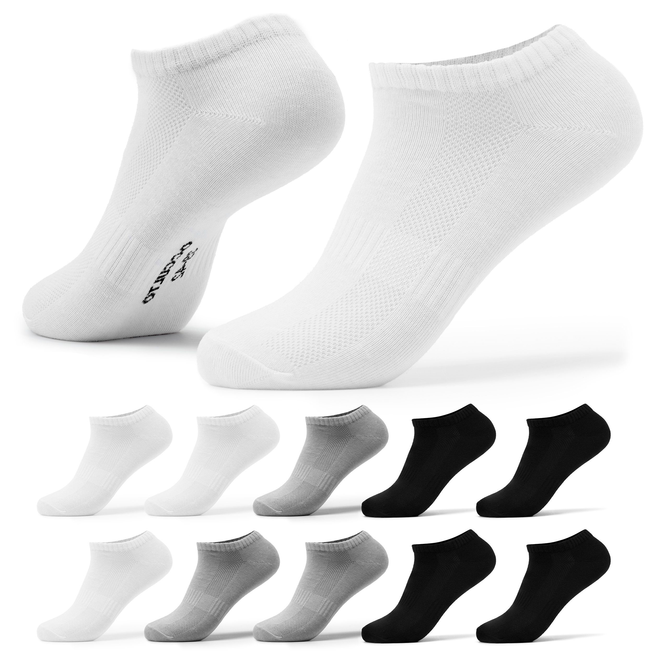 OCCULTO Sneakersocken Herren Sneaker Socken aus Bio-Baumwolle 10er Pack (Modell: Johannes) (10-Paar) 4x Blk, 3x Wht, 3x Gry
