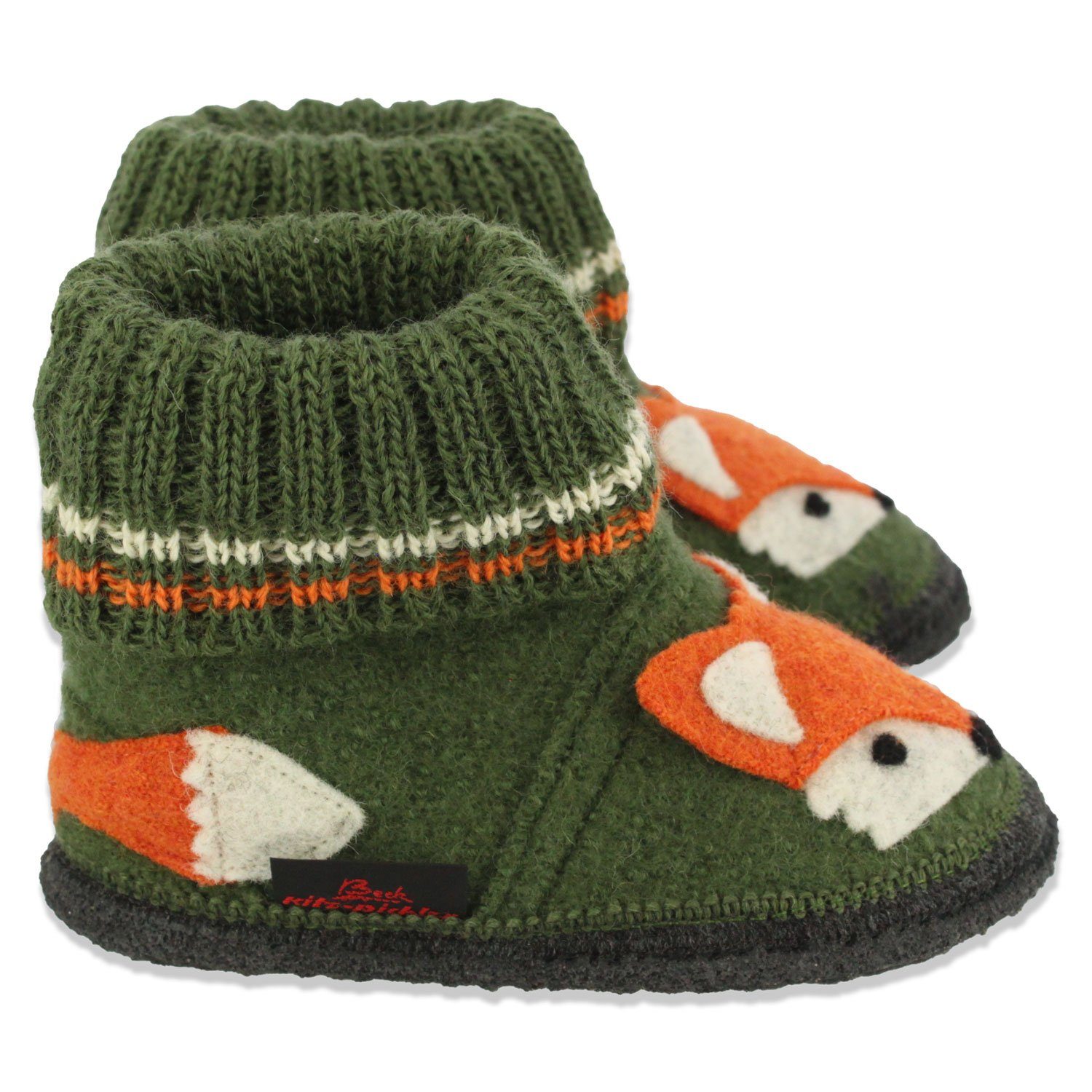 Beck Hüttenschuh Fuchs Hüttenschuhe (aus Österreich, warme Füße für Kita, Schule und Zuhause) sehr warm, rutschfeste Sohle, 100% atmungsaktive Schurwolle