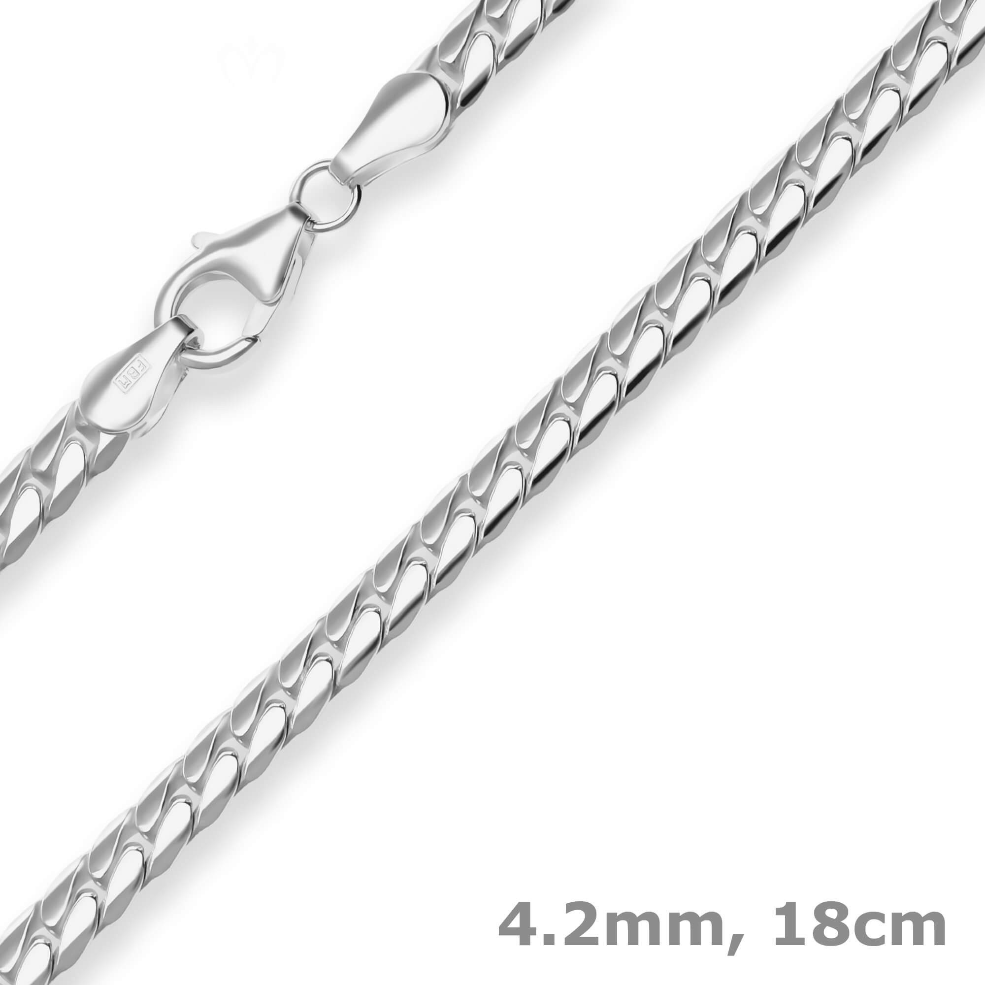 Schmuck Krone Panzerarmband 4,2mm Armband Panzerkette oval aus 925 Silber 18cm, Silber 925