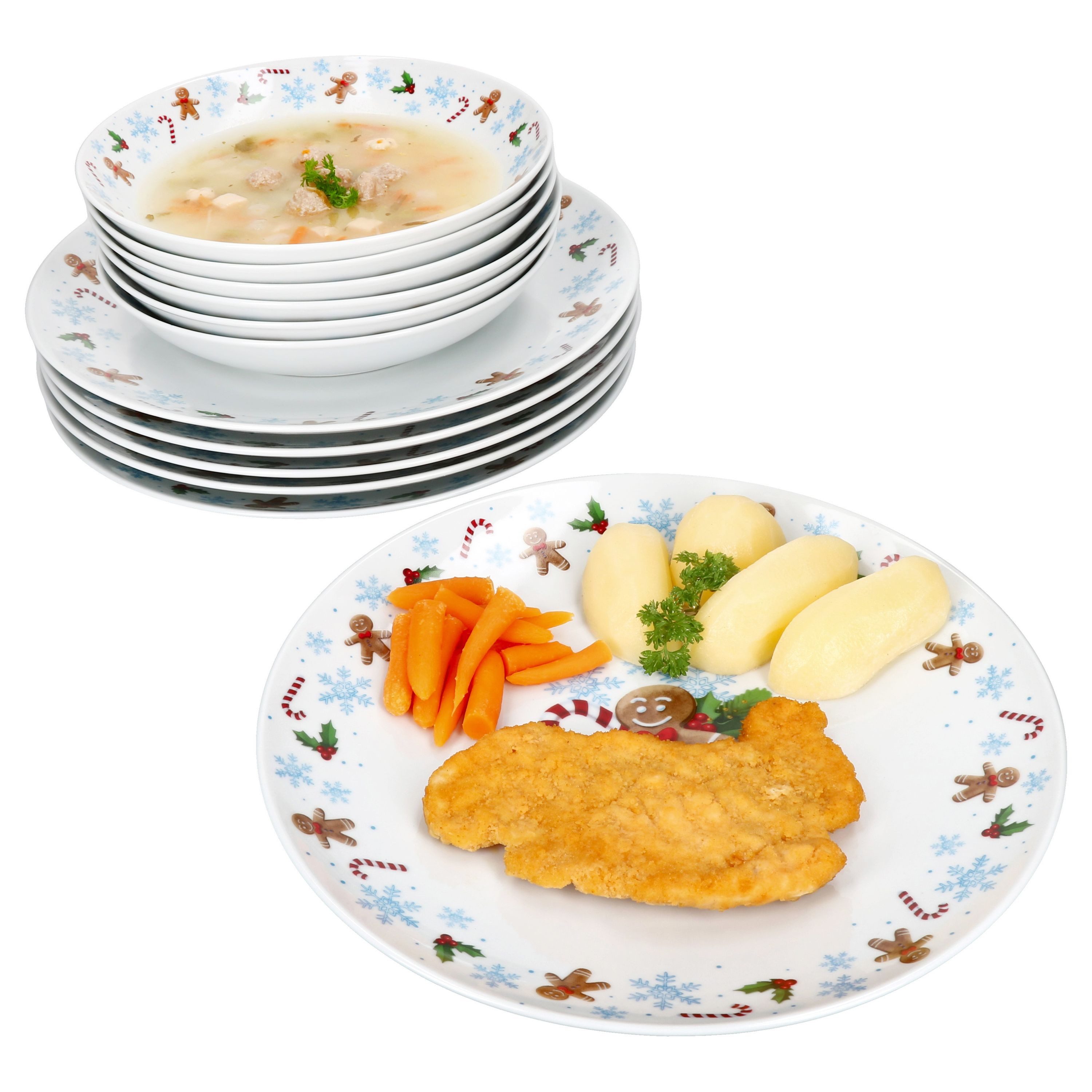 MamboCat Tafelservice 12tlg Tafelservice Candyman 6 Pers Essteller Suppenteller Weihnachten, Porzellan, Weihnachtsgeschirr, Winter, Weihnachtsset, Geschirr, Advent